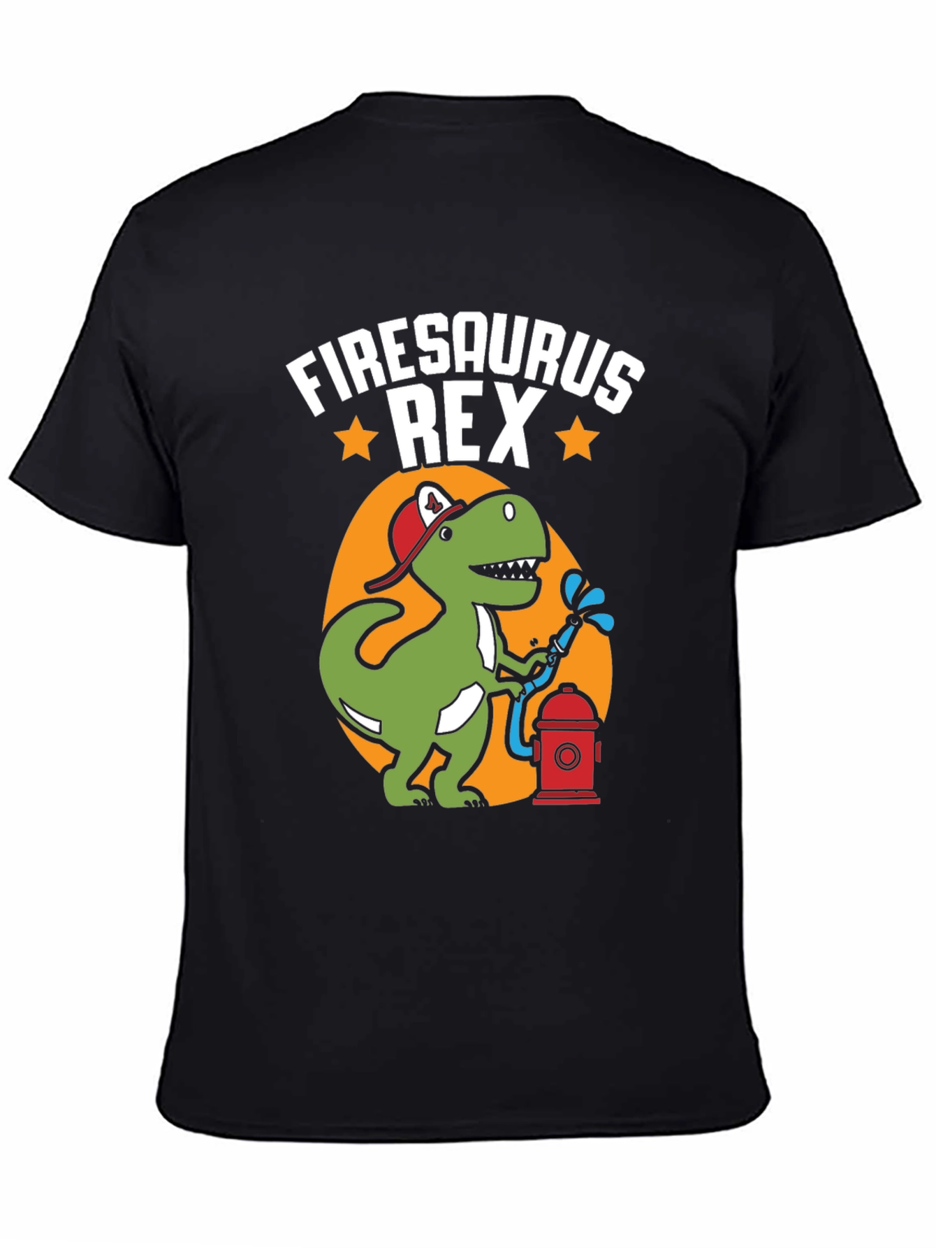 Black Firesaurus Rex Graphic Tee - Firefighter Dinosaur T-Shirt view 4
