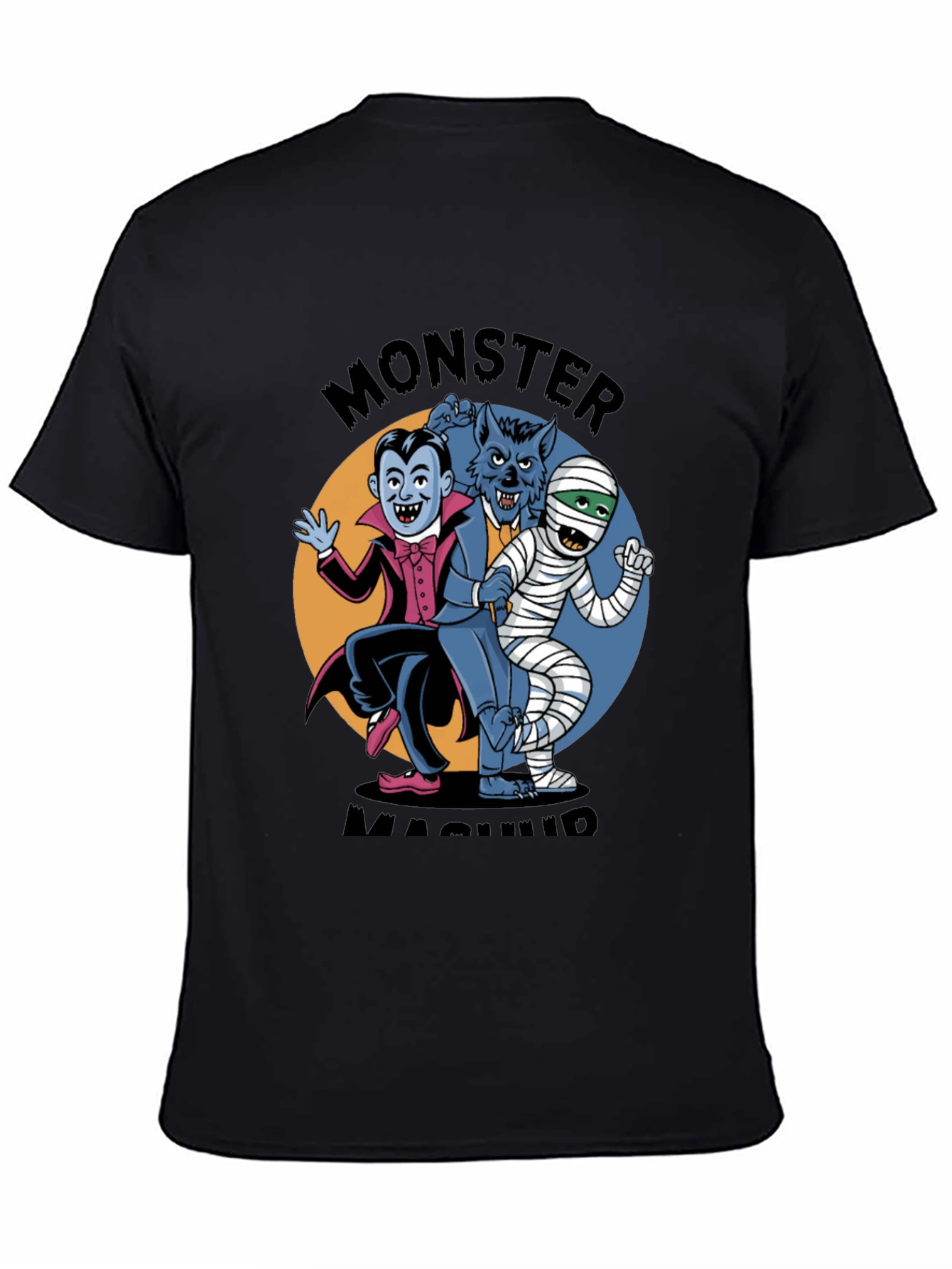 Black Monster Mash T-Shirt: Classic Horror Character Design view 4