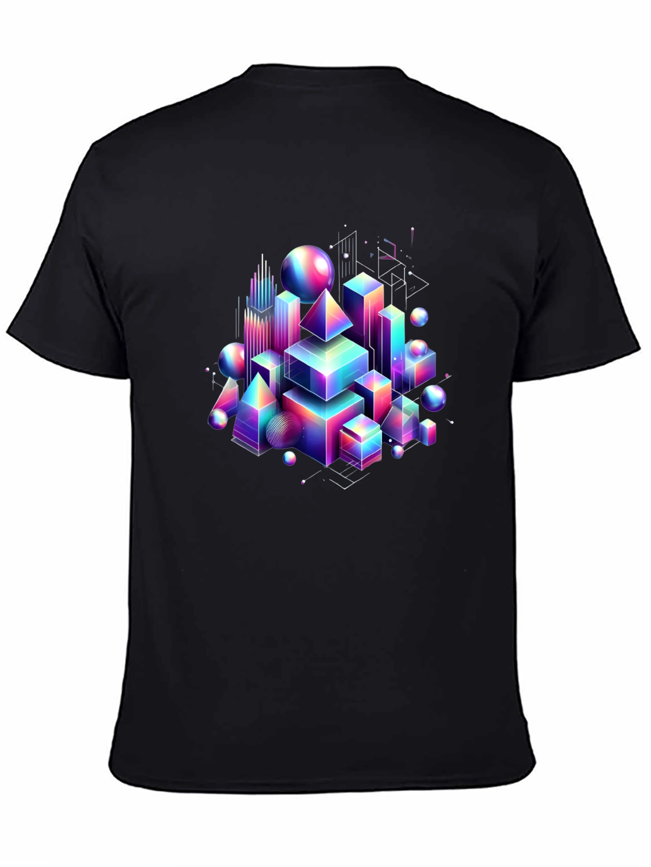 Black Geometric Rainbow T-Shirt - Modern Art Tee view 4