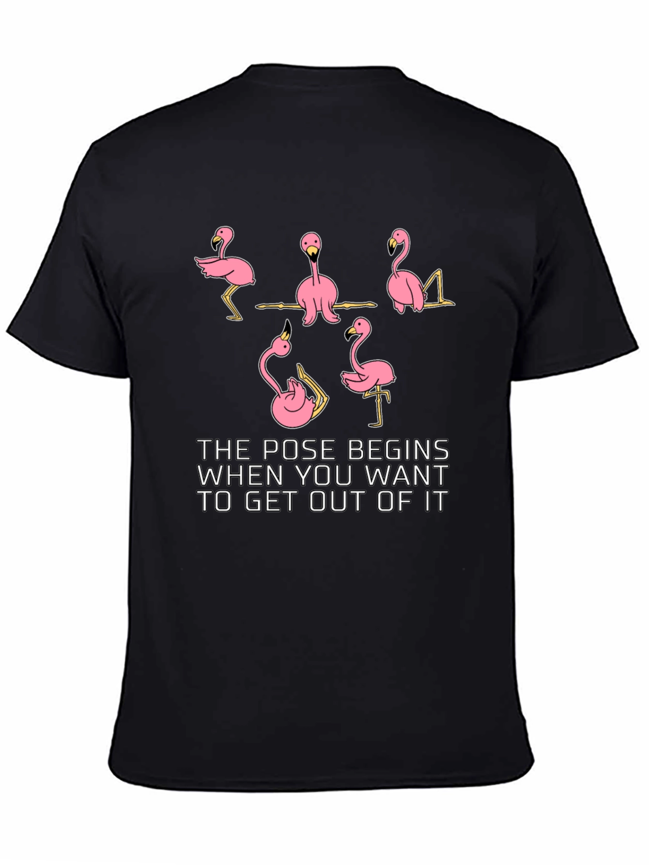 Black Funny Flamingo Yoga Pose Black T-Shirt view 4