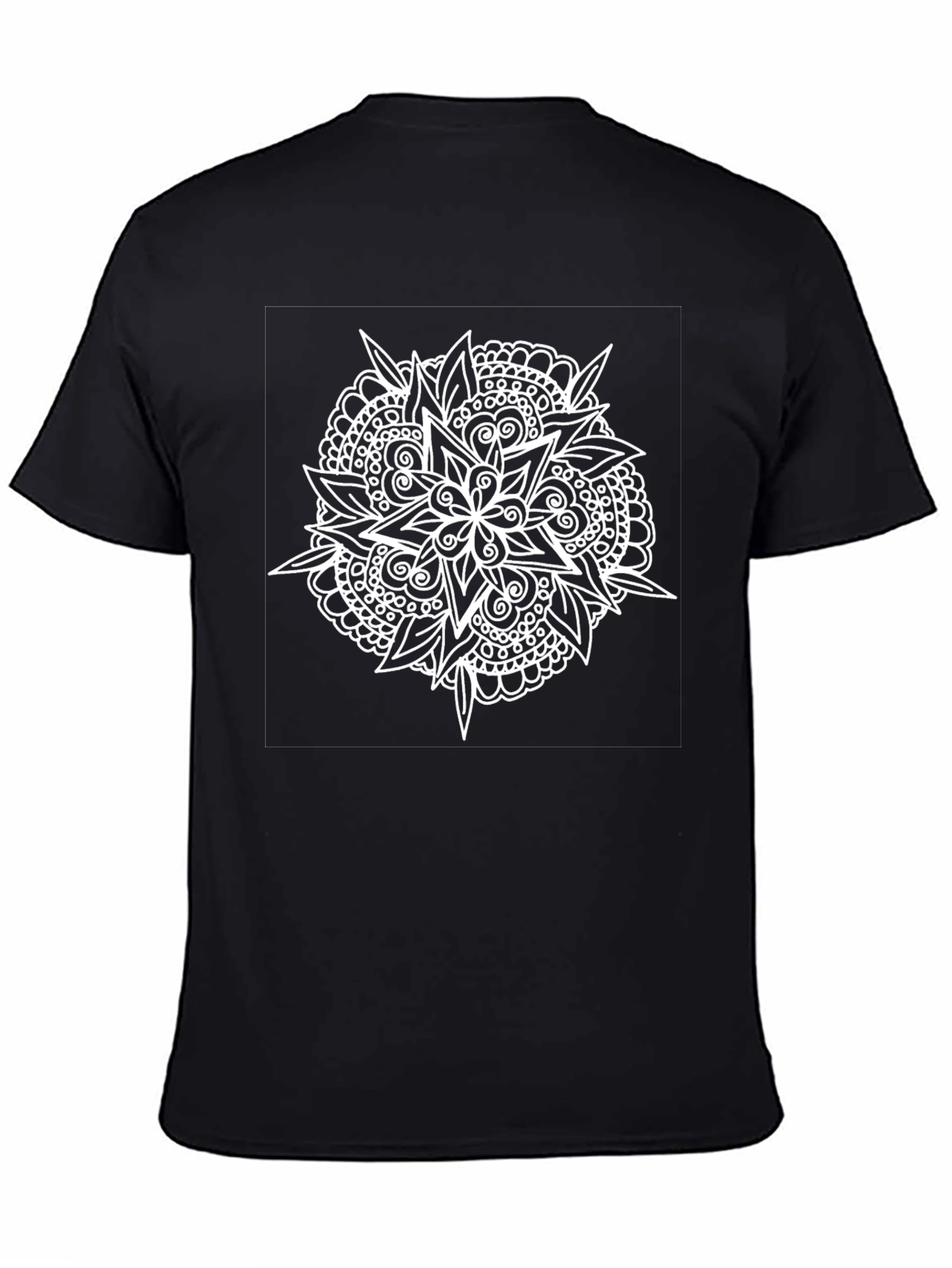 Black Black Tee with White Mandala Design view 4