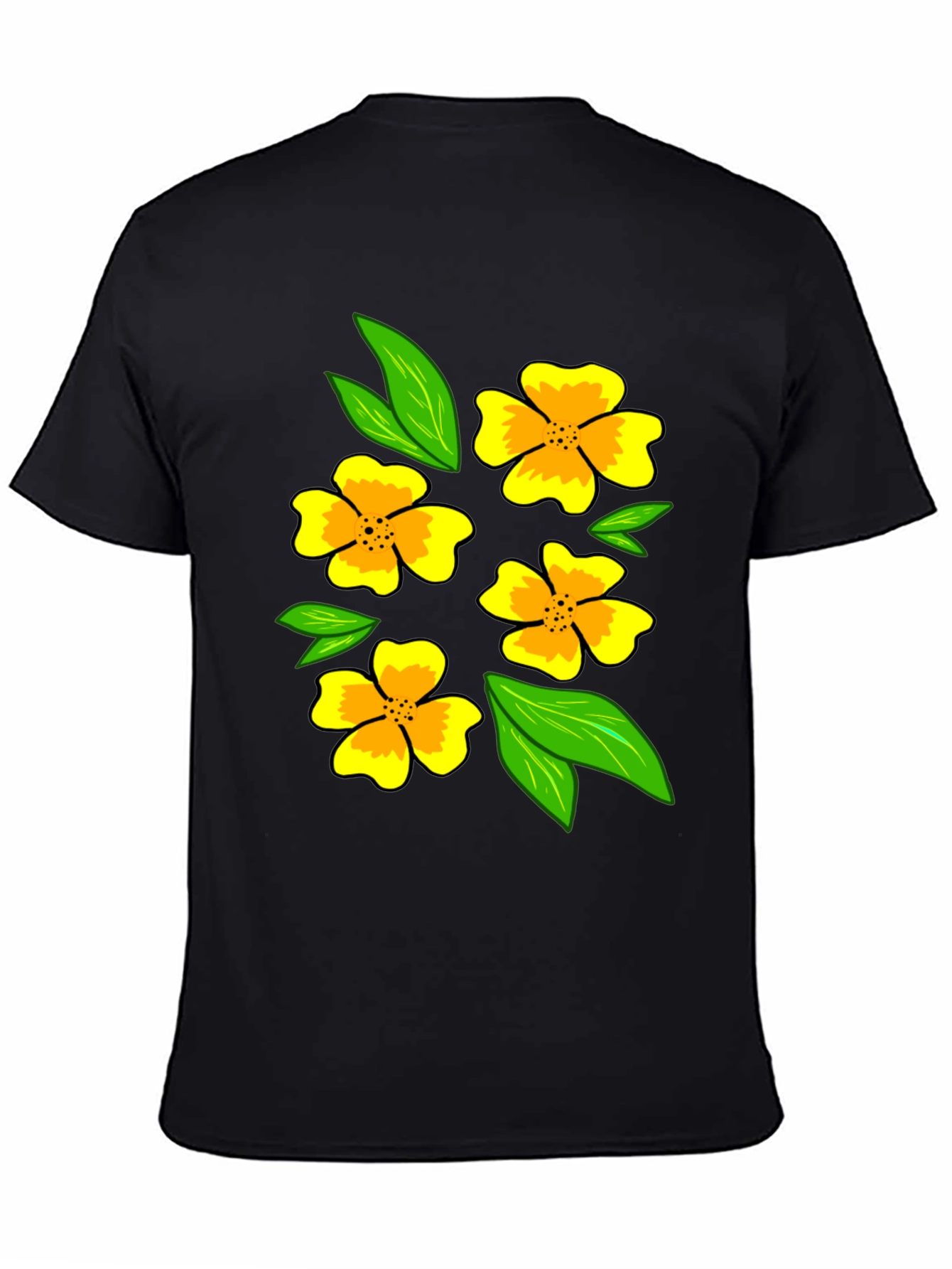 Black Floral Print Black T-Shirt - Men's Casual Fashion view 4