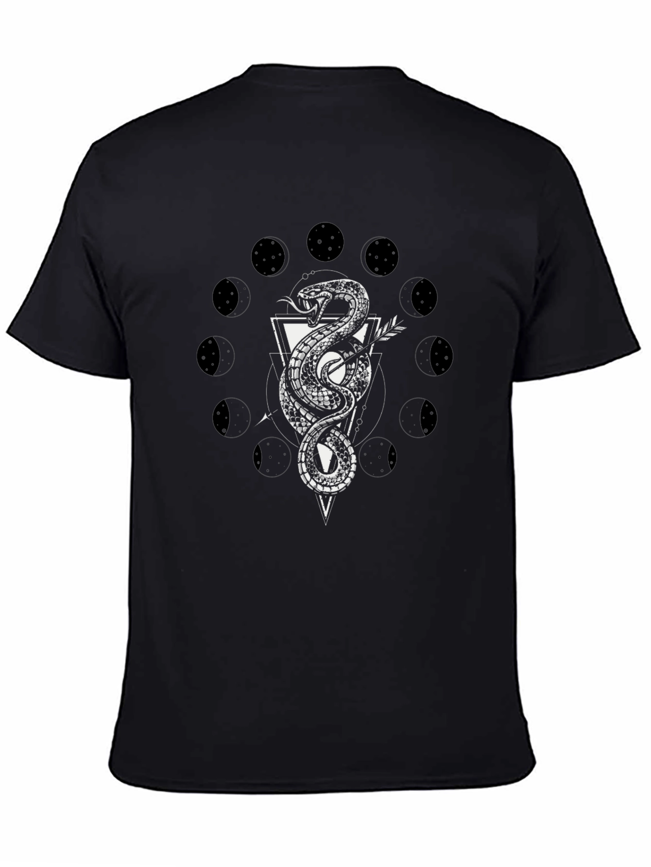 Black Snake Moon Phase Graphic Tee - Black Cotton T-Shirt view 4