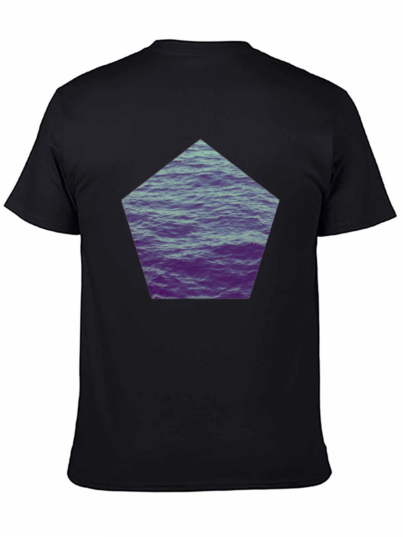 Black Black T-Shirt with Ocean Waves Graphic Print view 4
