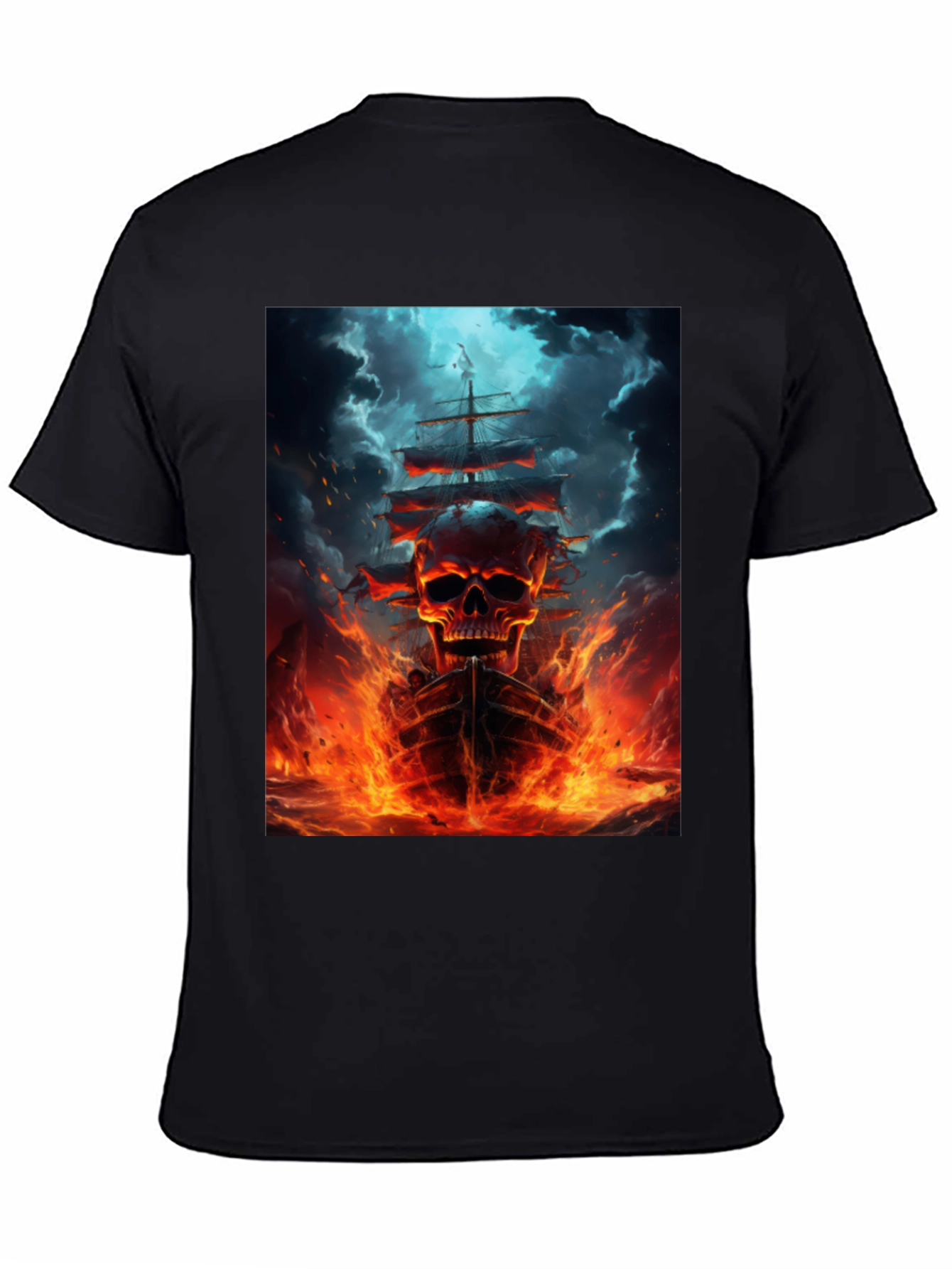 Black Skull Ship Graphic Black T-Shirt view 4