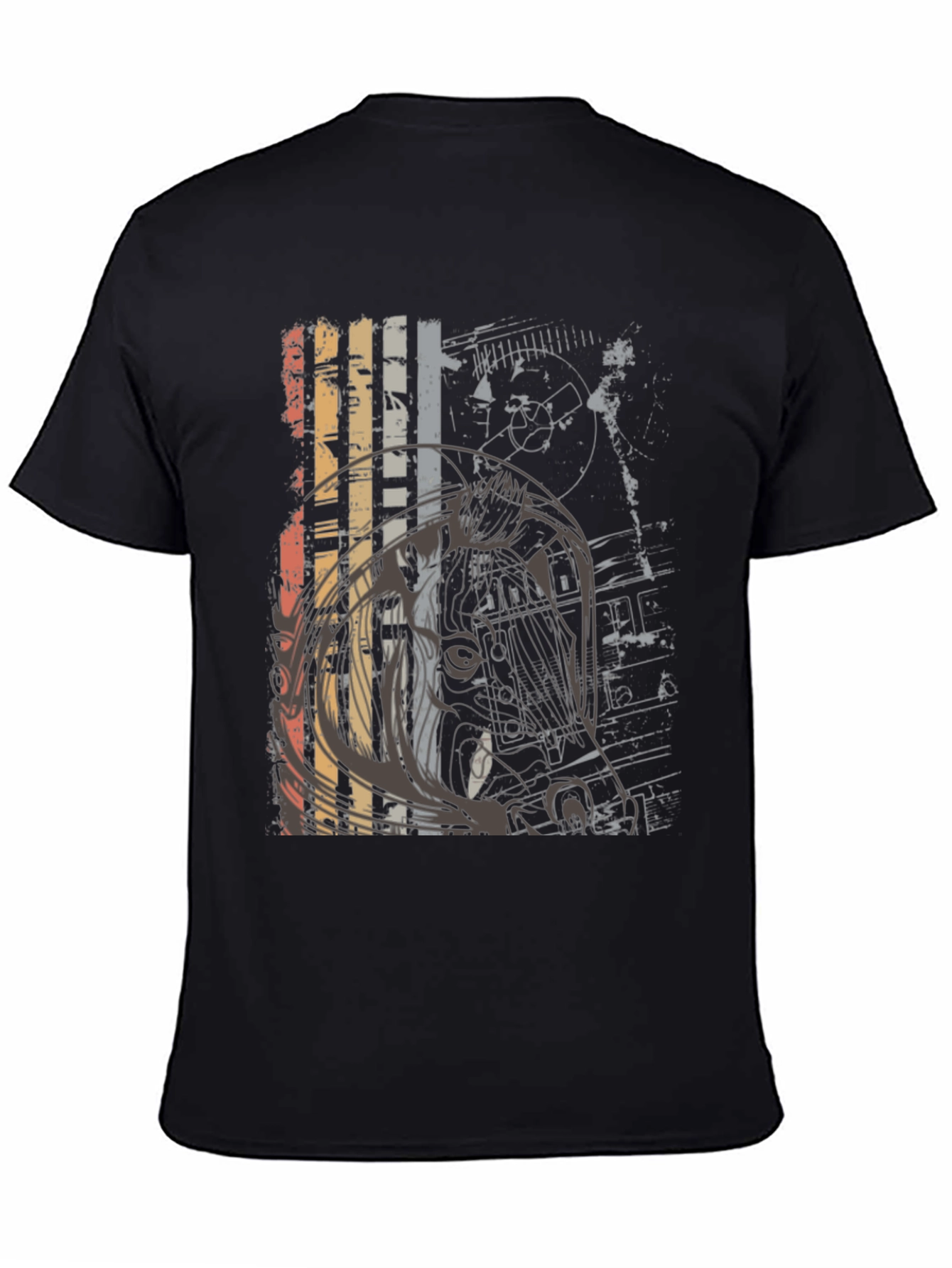 Black Retro Graphic Print Crew Neck T-Shirt view 4