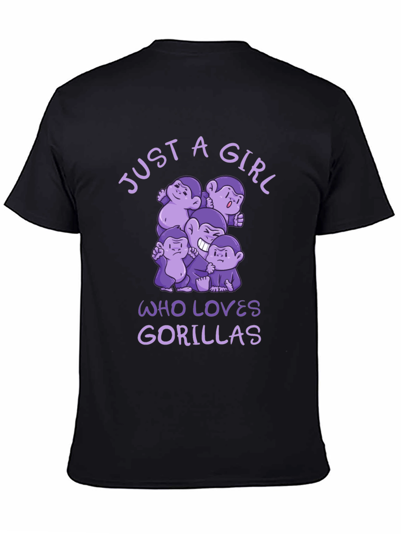 Black Just A Girl Who Loves Gorillas Black T-Shirt view 4