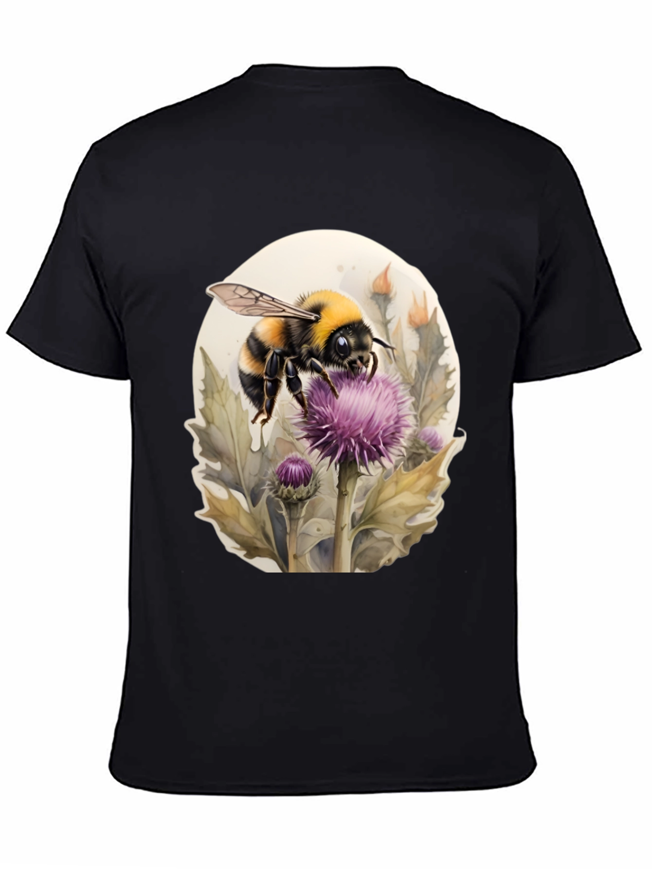 Black Bumble Bee on Thistle Black T-Shirt view 4
