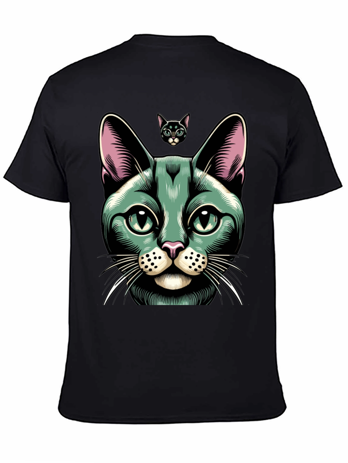 Black Cool Cat Graphic Tee - Black Cotton Blend view 4