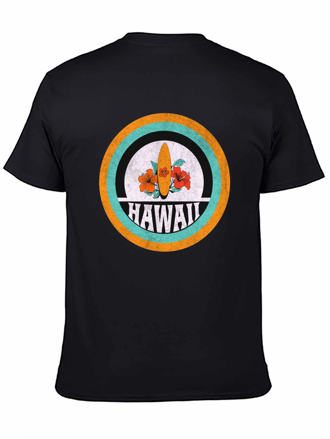 Black Hawaii Surfboard Graphic Tee - Retro Style view 4