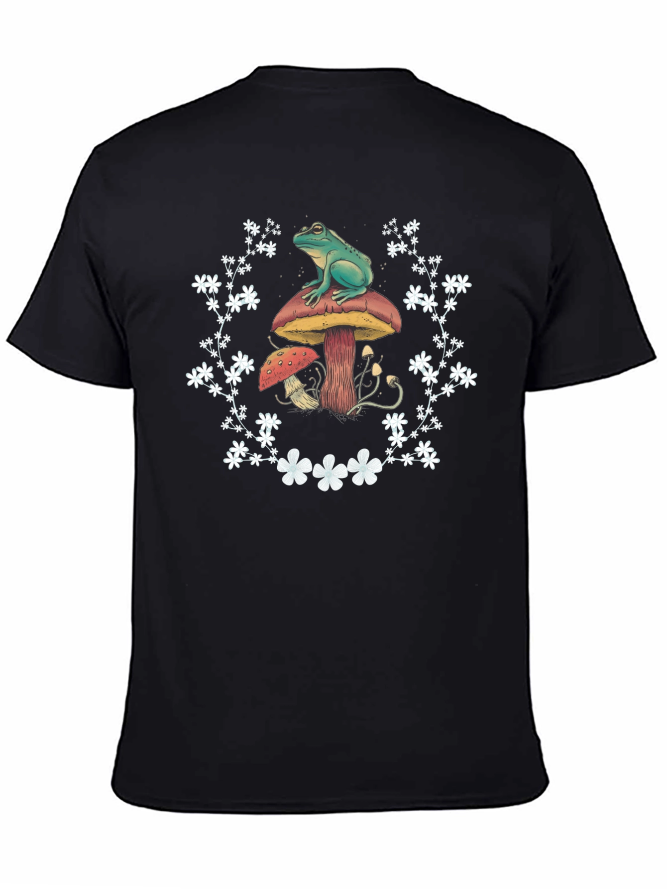 Black Frog and Mushroom T-Shirt - Unique Graphic Tee view 4