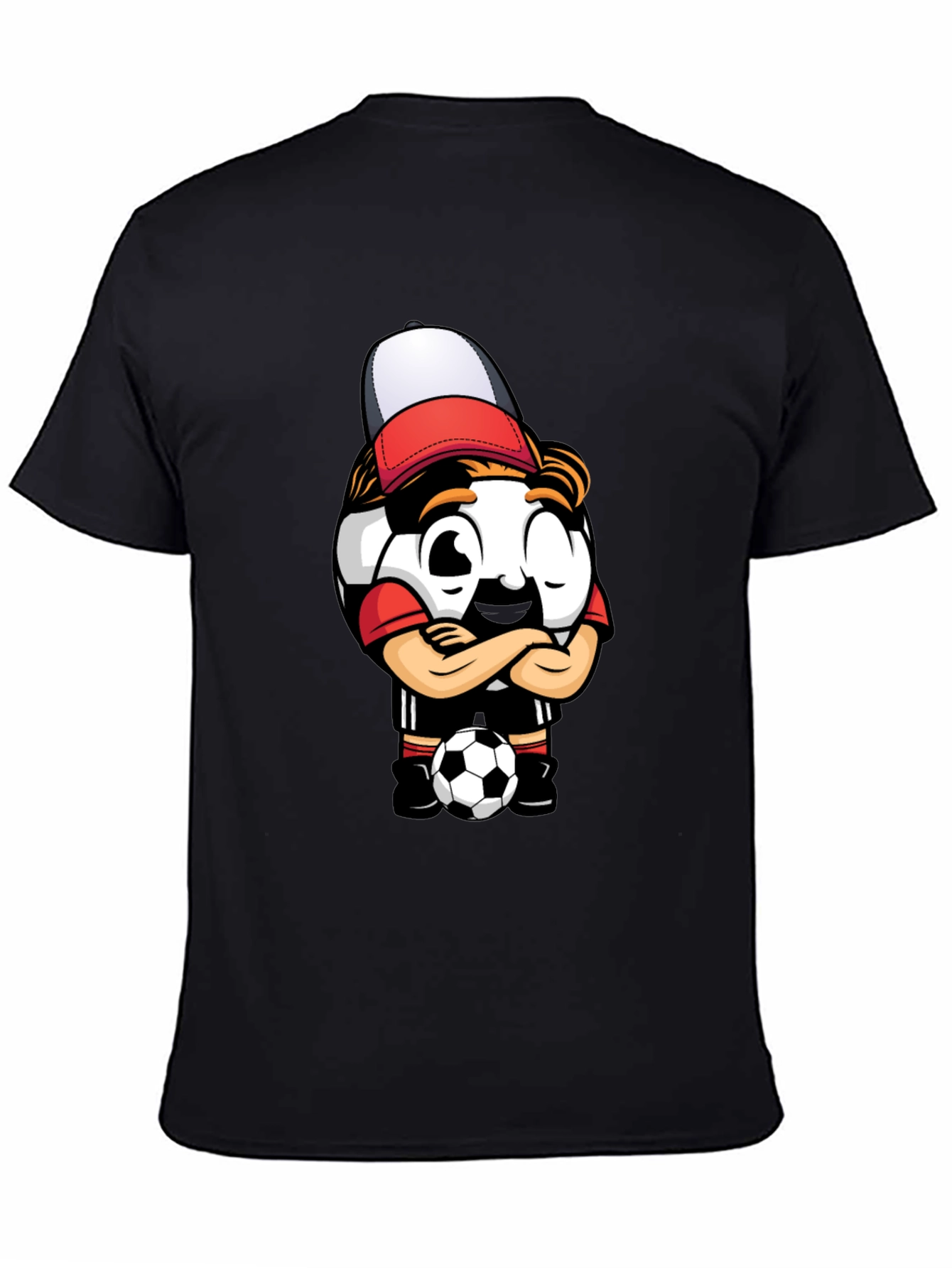 Black Soccer Ball Cartoon T-Shirt - Cool Graphic Tee view 4