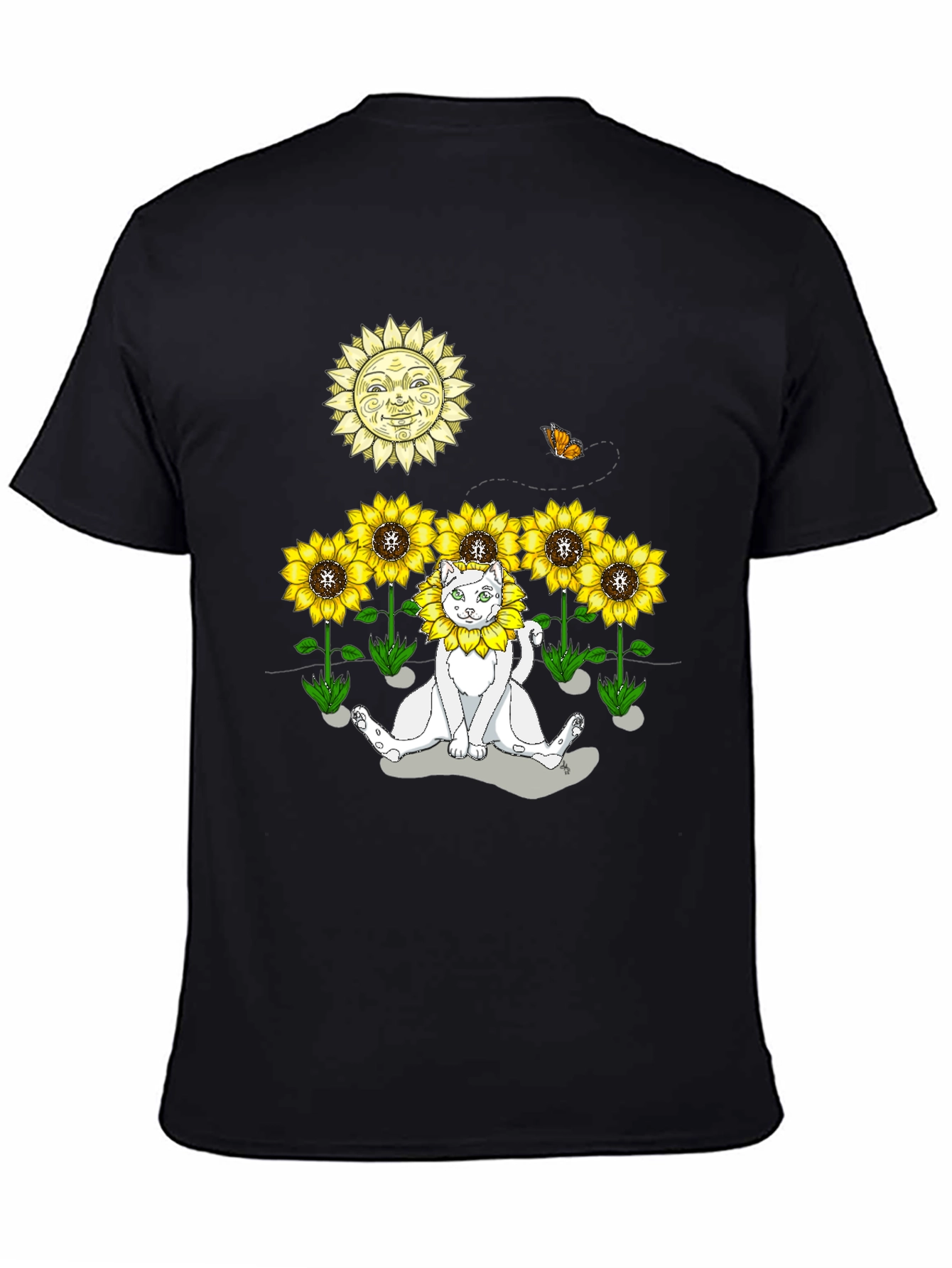Black Sunflower Cat Graphic Tee - Black view 4