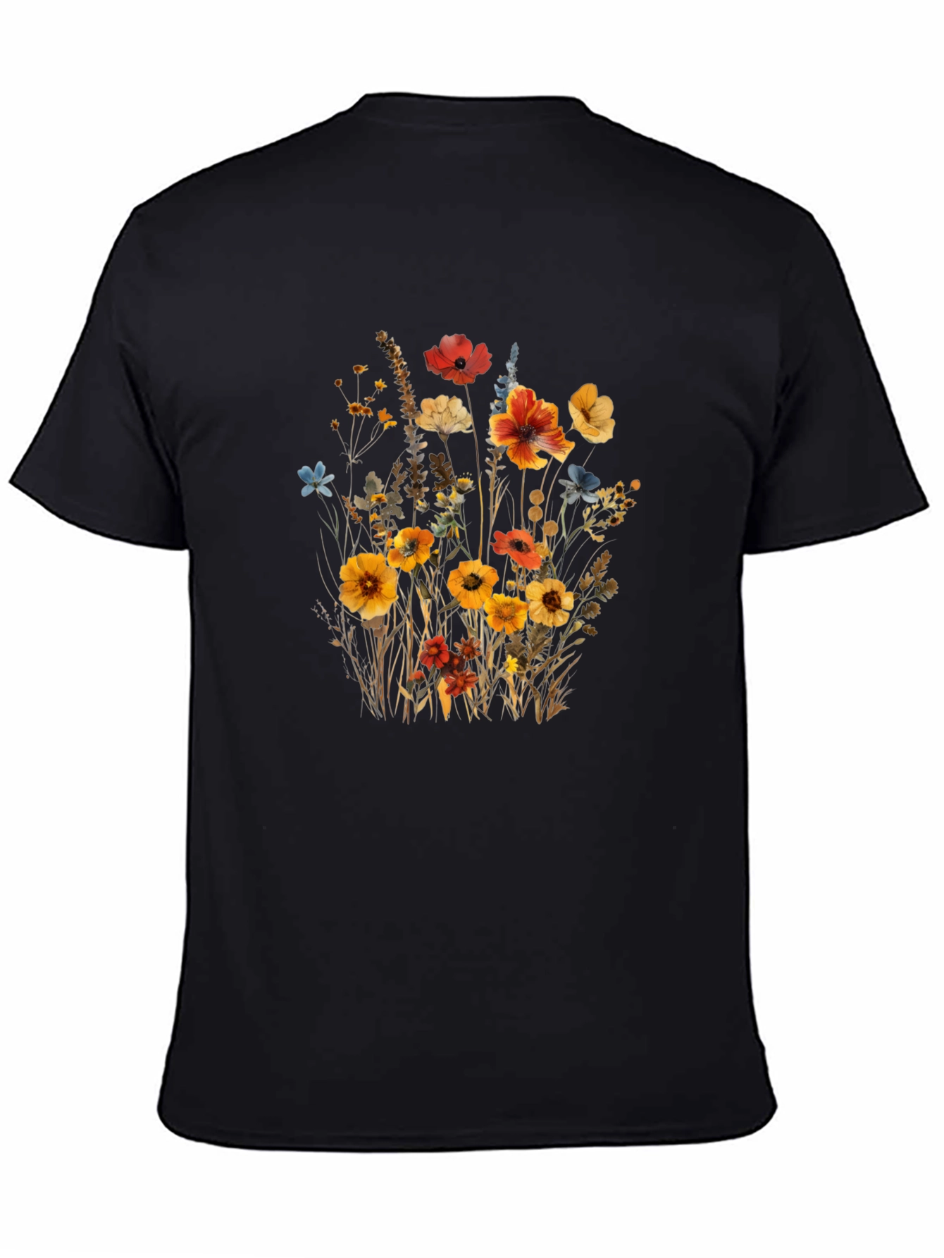 Floral Print Black T-Shirt - Nature Inspired Style - 4