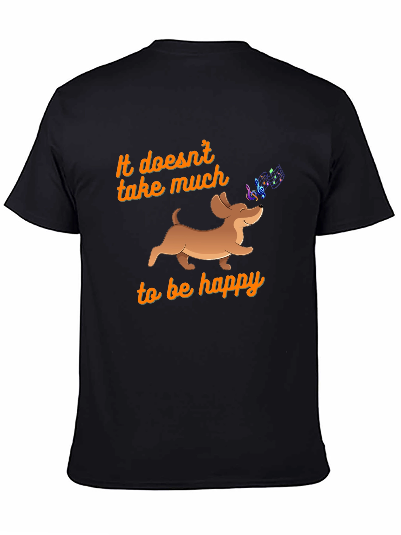 Black Happy Dachshund Music Notes Graphic Tee view 4