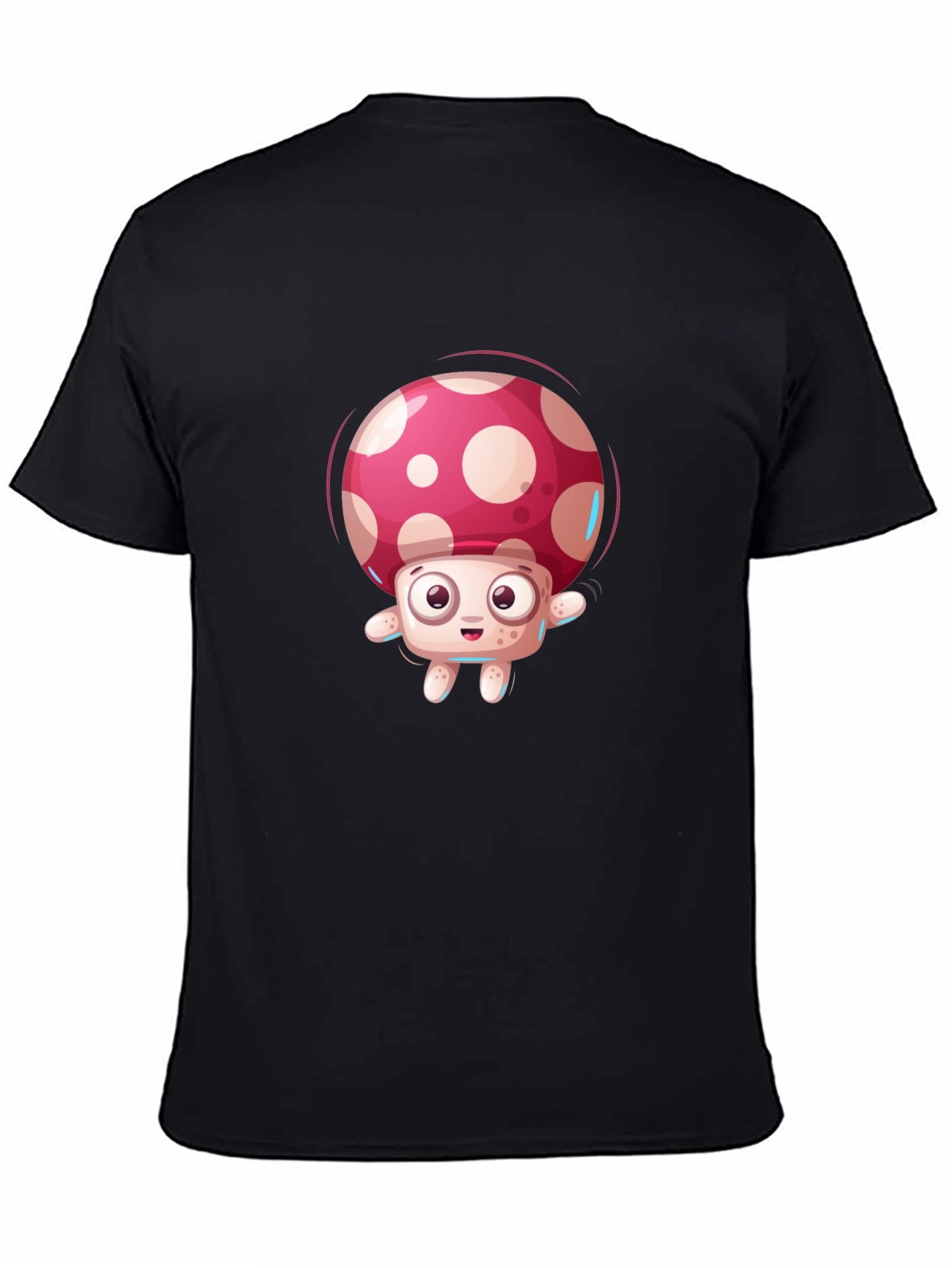 Black Cartoon Mushroom Graphic Tee - Black Casual Top view 4