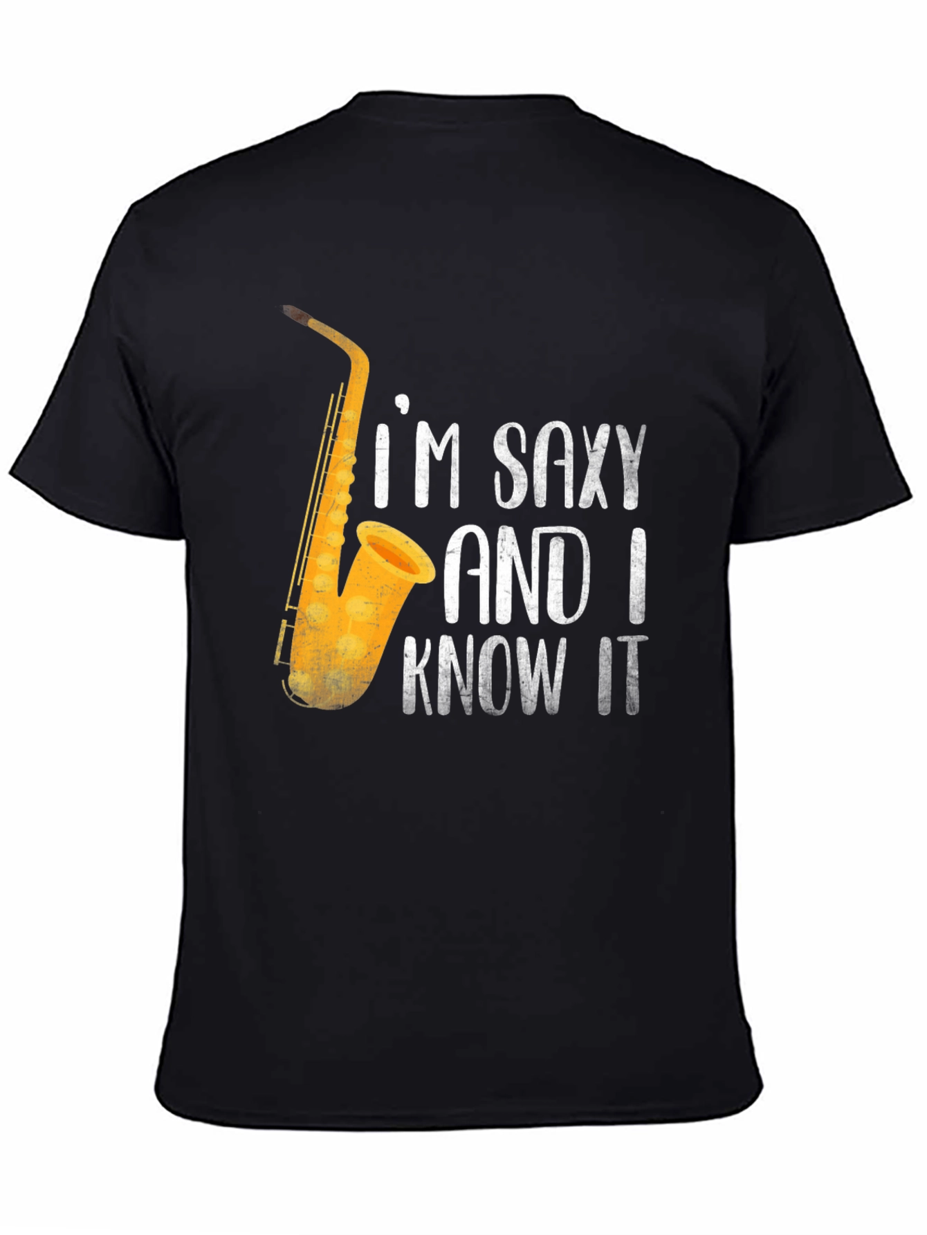 Black Saxy & I Know It T-Shirt | Funny Saxophone Player Tee view 4