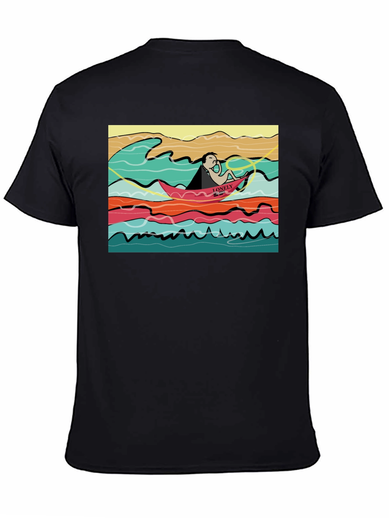 Black Lonely Boat Graphic Tee - Black Cotton T-Shirt view 4