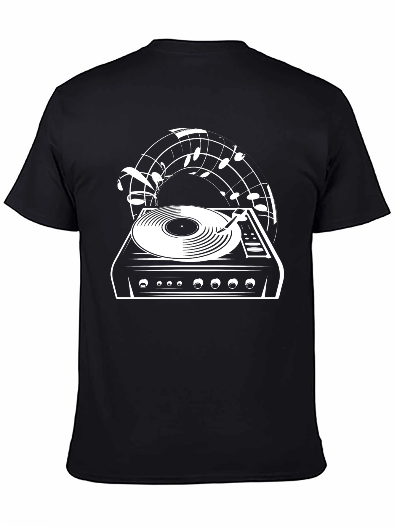 Black Retro Turntable Music Lover Black T-Shirt view 4