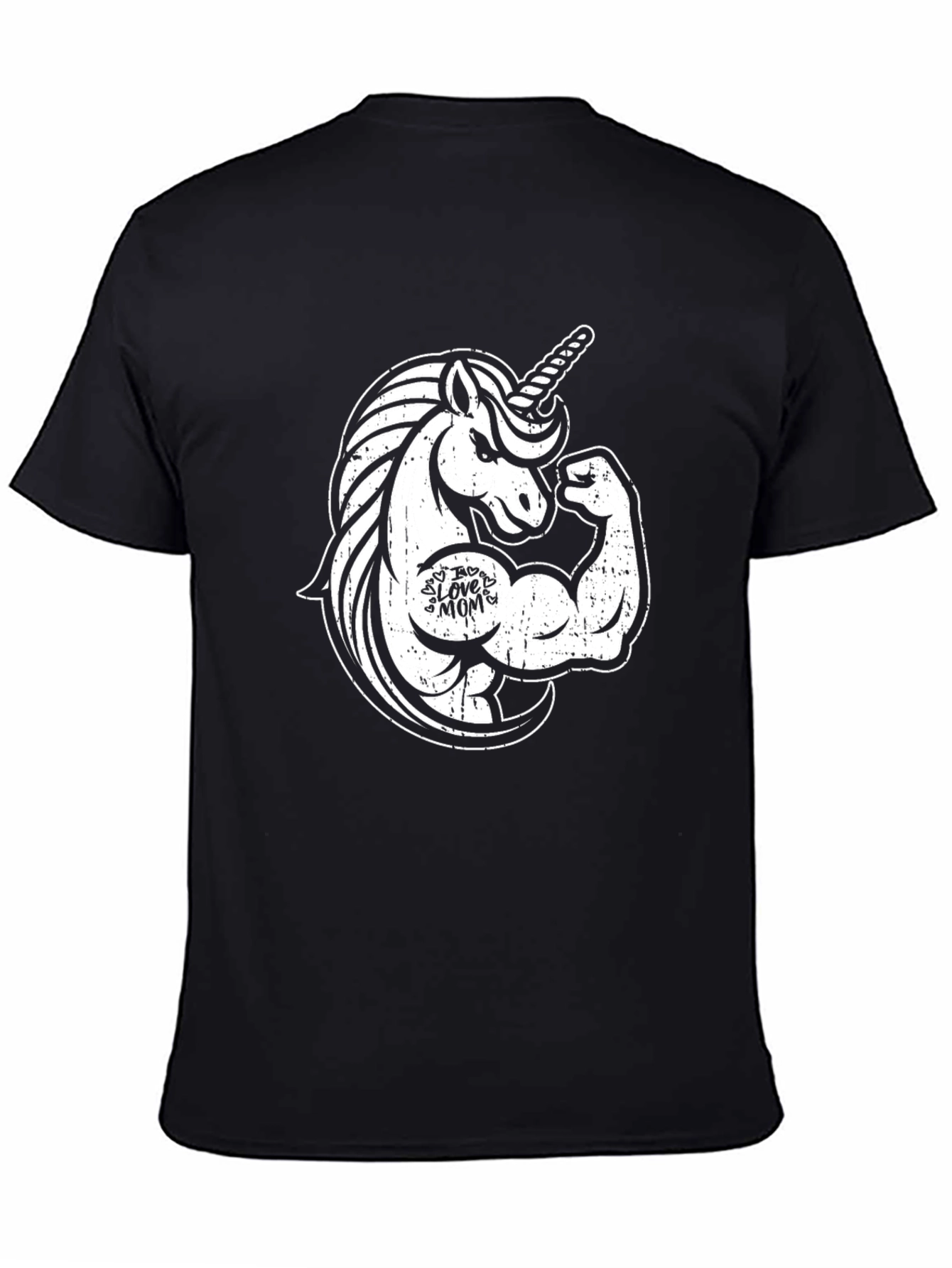 Black Funny Unicorn Gym Workout T-Shirt - I Love Mom view 4