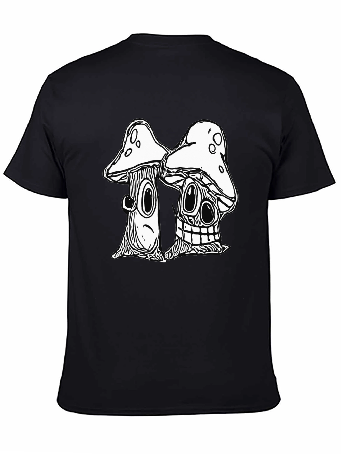 Black Mushroom Cartoon Graphic Black T-Shirt view 4