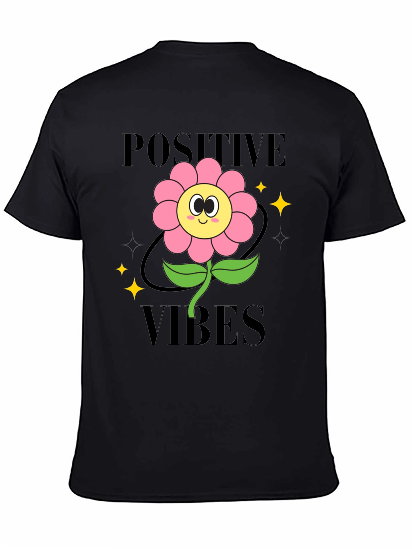 Black Positive Vibes Flower Graphic T-Shirt view 4