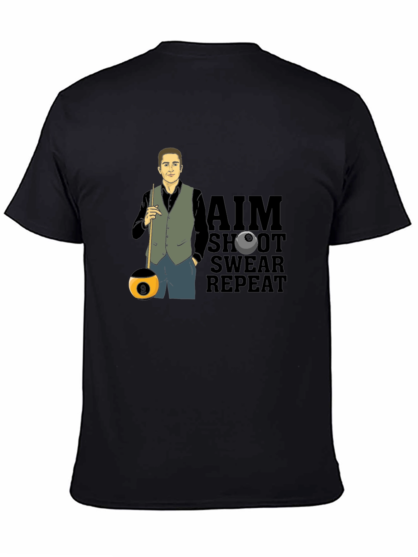 Black Pool Player Graphic Tee - Aim, Shoot, Swear, Repeat! view 4