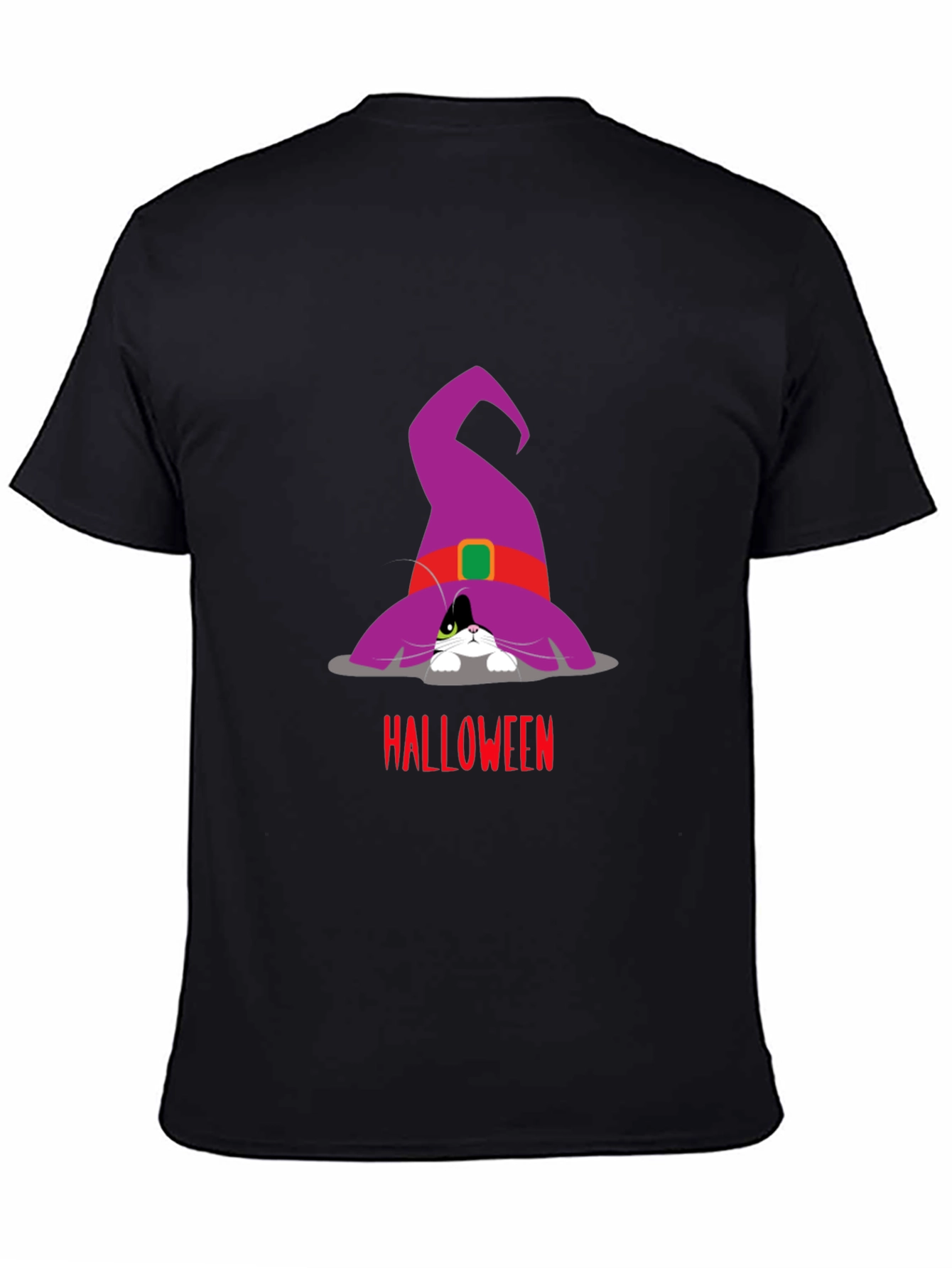 Black Halloween Cat in Witch Hat T-Shirt view 4