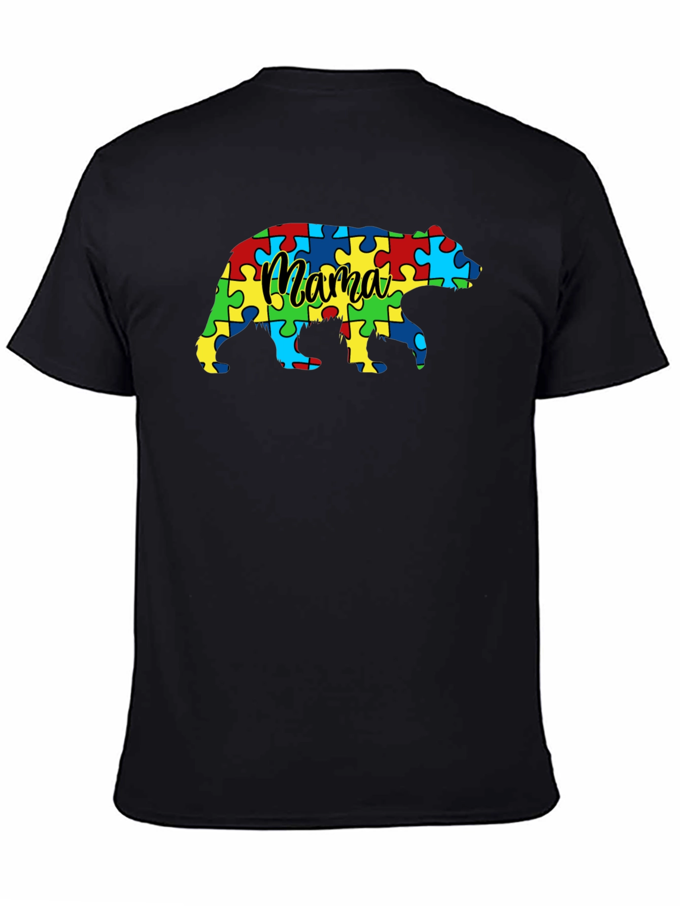 Black Mama Bear Autism Awareness Puzzle T-Shirt view 4