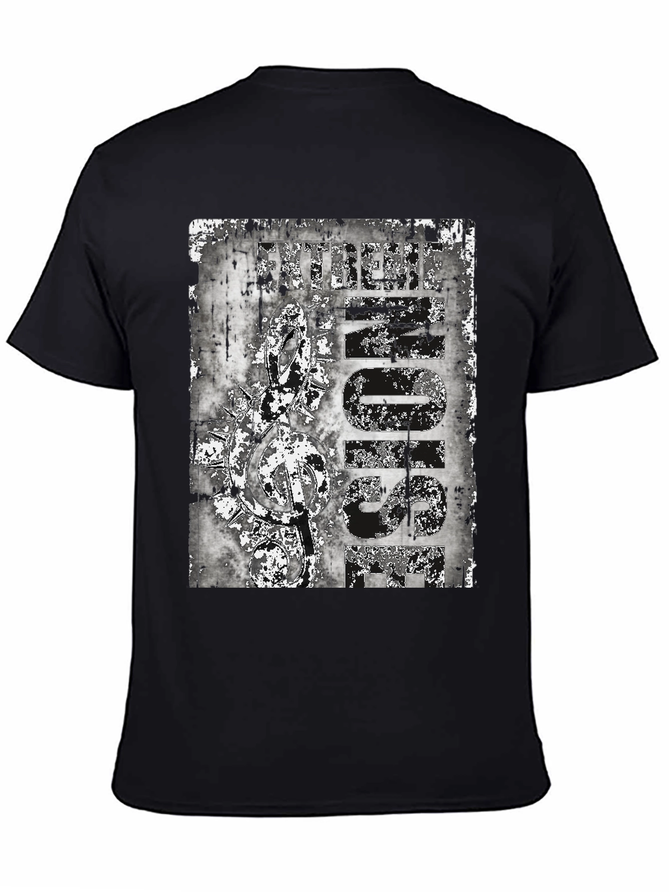 Edgy Black T-Shirt with Grunge Music Icon Design - 4