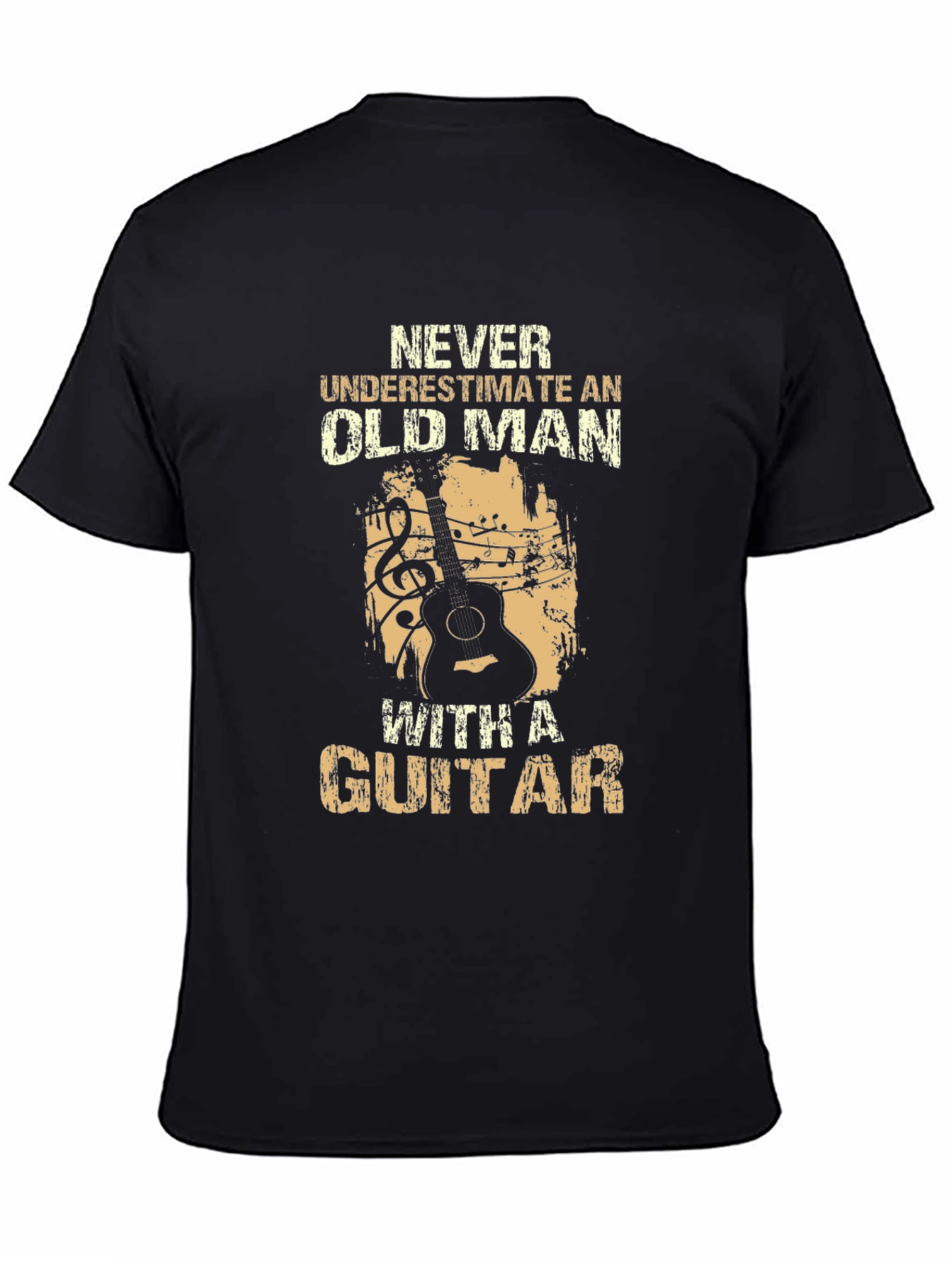 Black Never Underestimate Old Man Guitar T-Shirt view 4
