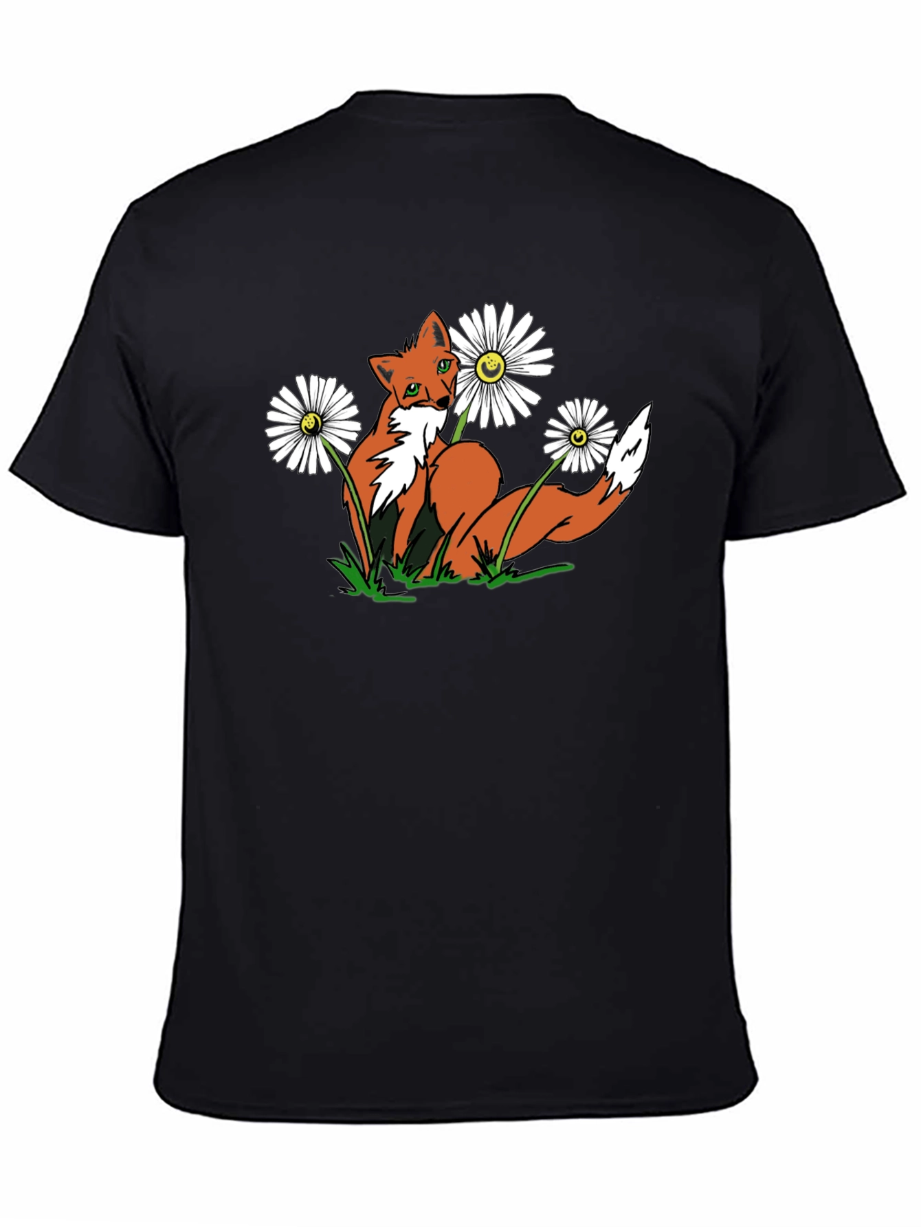 Black Fox and Flowers Graphic Tee -  Black T-Shirt view 4