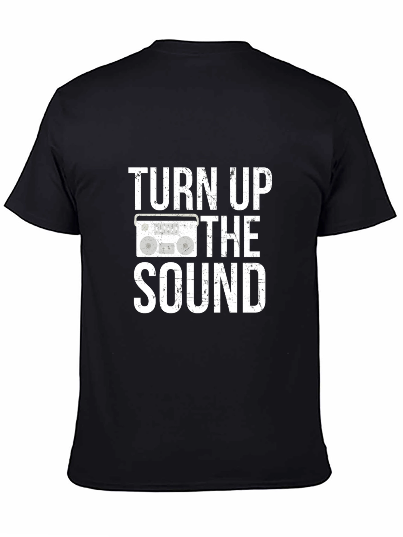 Black Turn Up the Sound Graphic Tee - Classic Boombox Design view 4