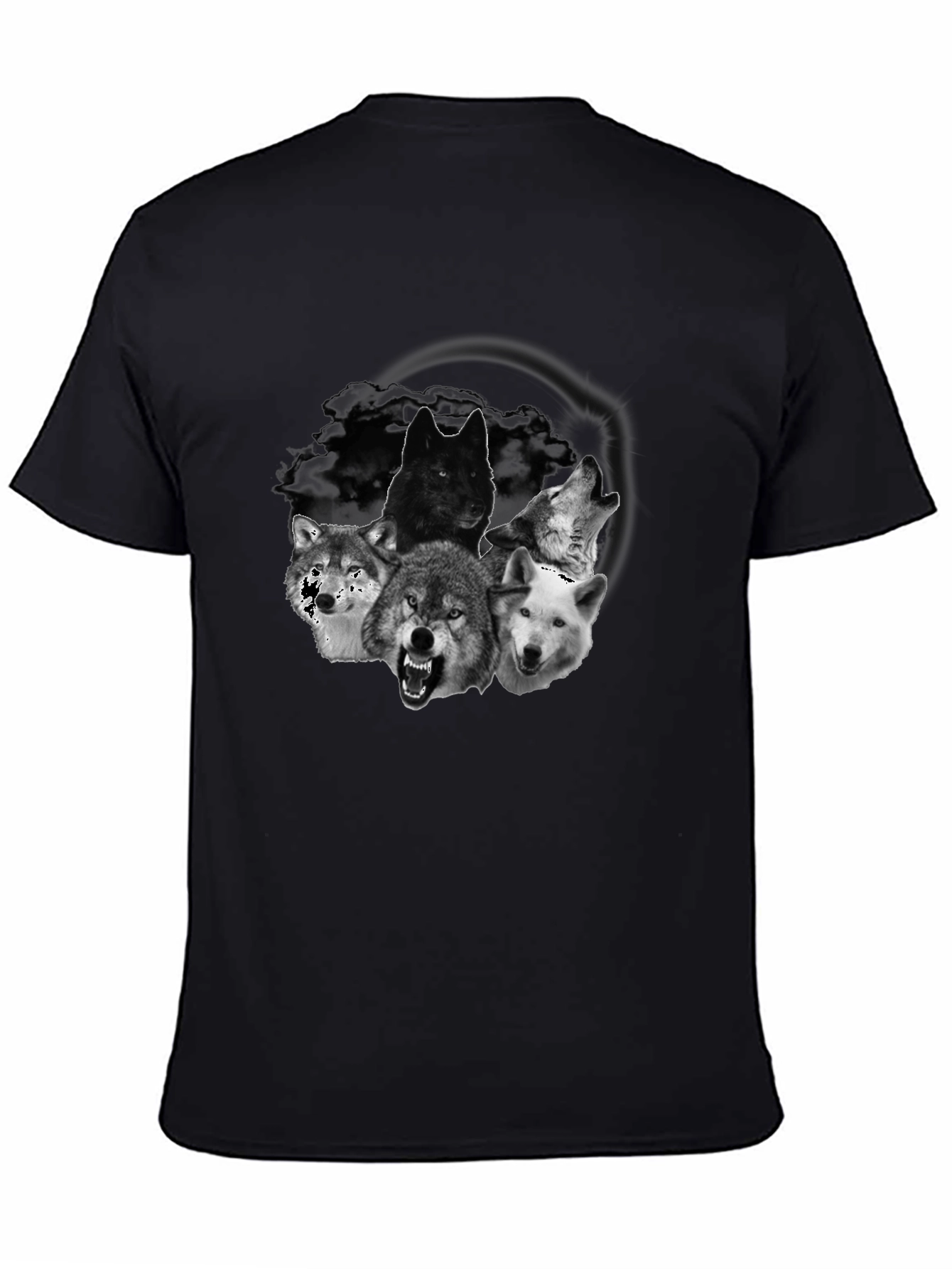 Black Wolf Pack Graphic Tee - Bold Black T-Shirt view 4