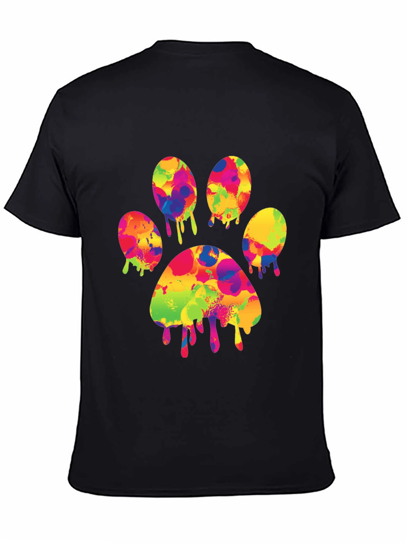 Black Colorful Paw Print T-Shirt - Abstract Dog Lover Tee view 4