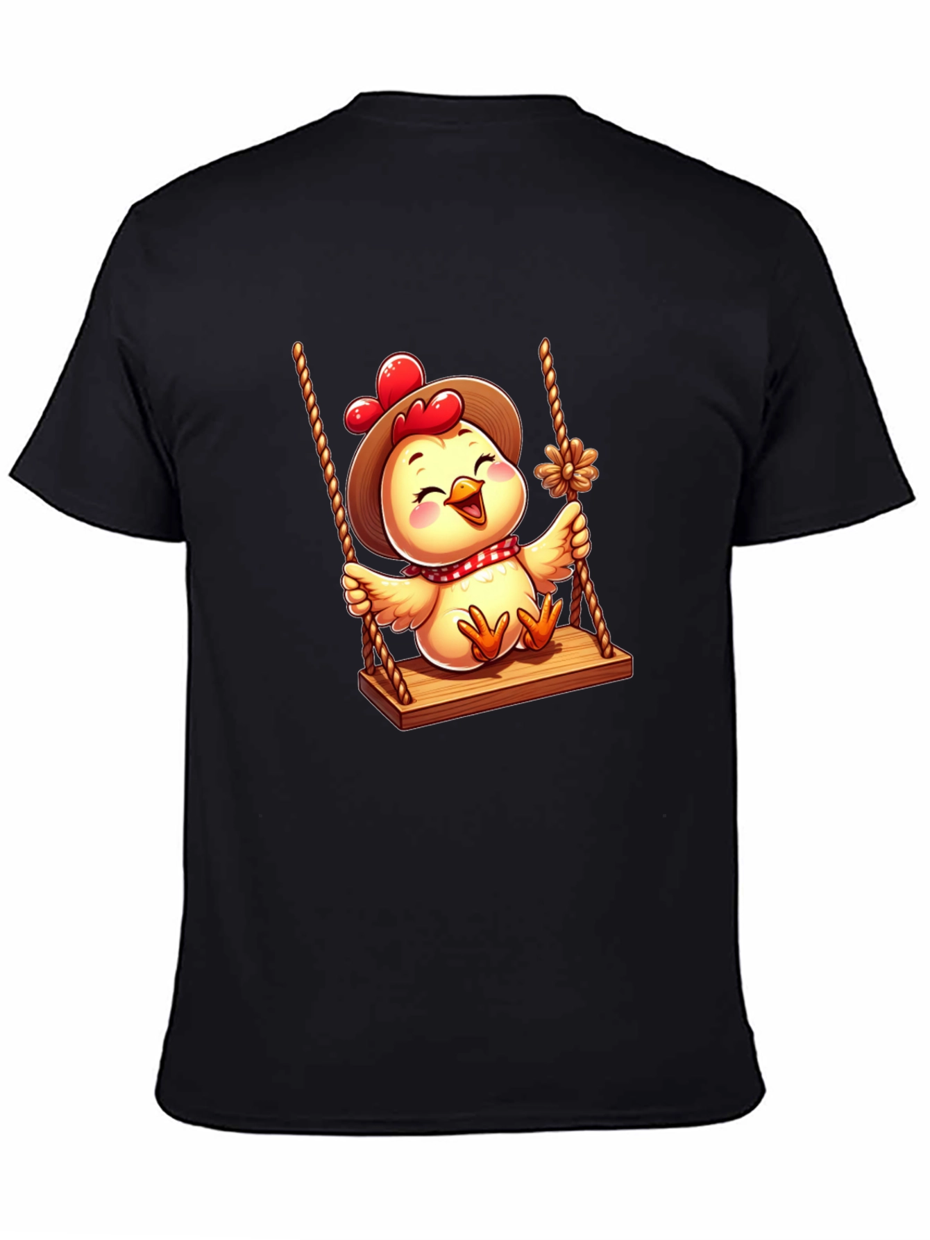 Black Cute Chicken on Swing Graphic Tee view 4
