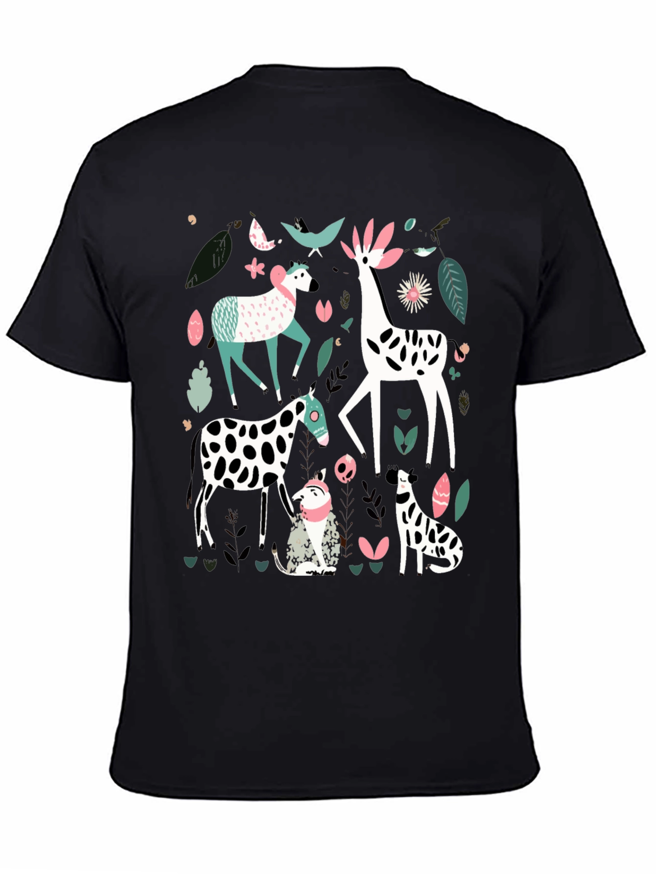 Black Whimsical Animal Print Tee - Unique Graphic Design view 4