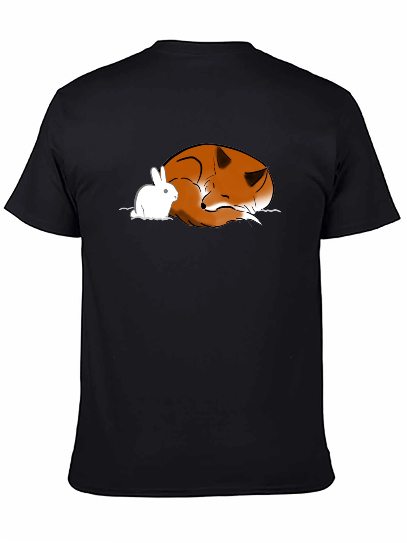 Black Fox and Rabbit Graphic T-Shirt - Unisex Black Tee view 4