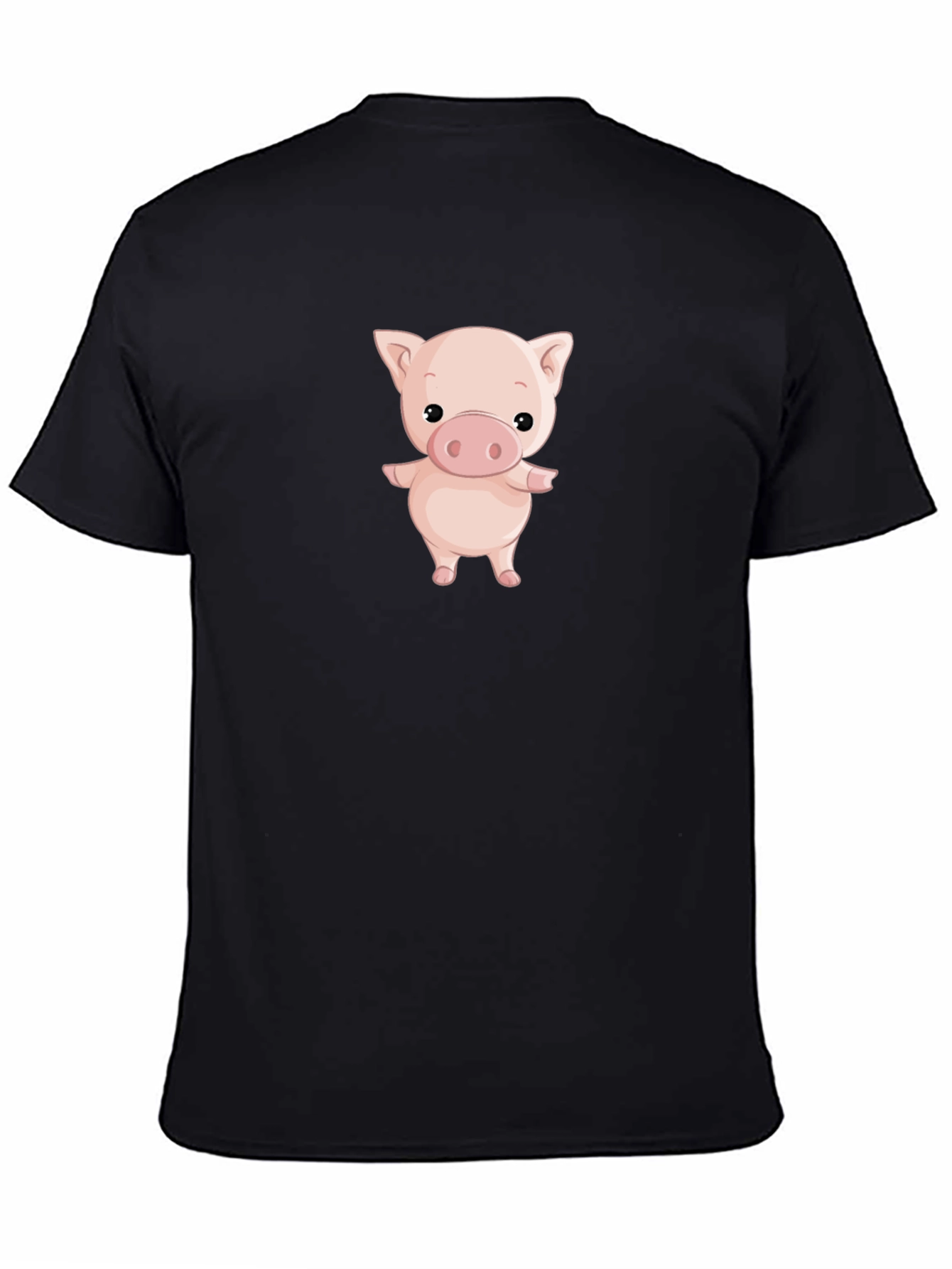 Black Cute Pig Graphic Print Black T-Shirt view 4