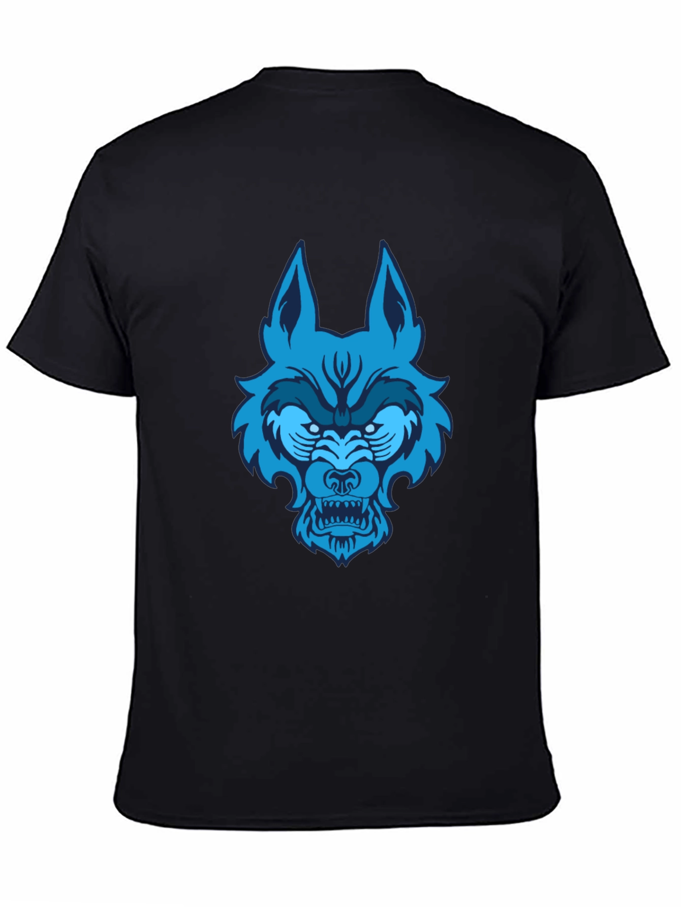 Black Blue Wolf Graphic Tee - Black Cotton T-Shirt view 4