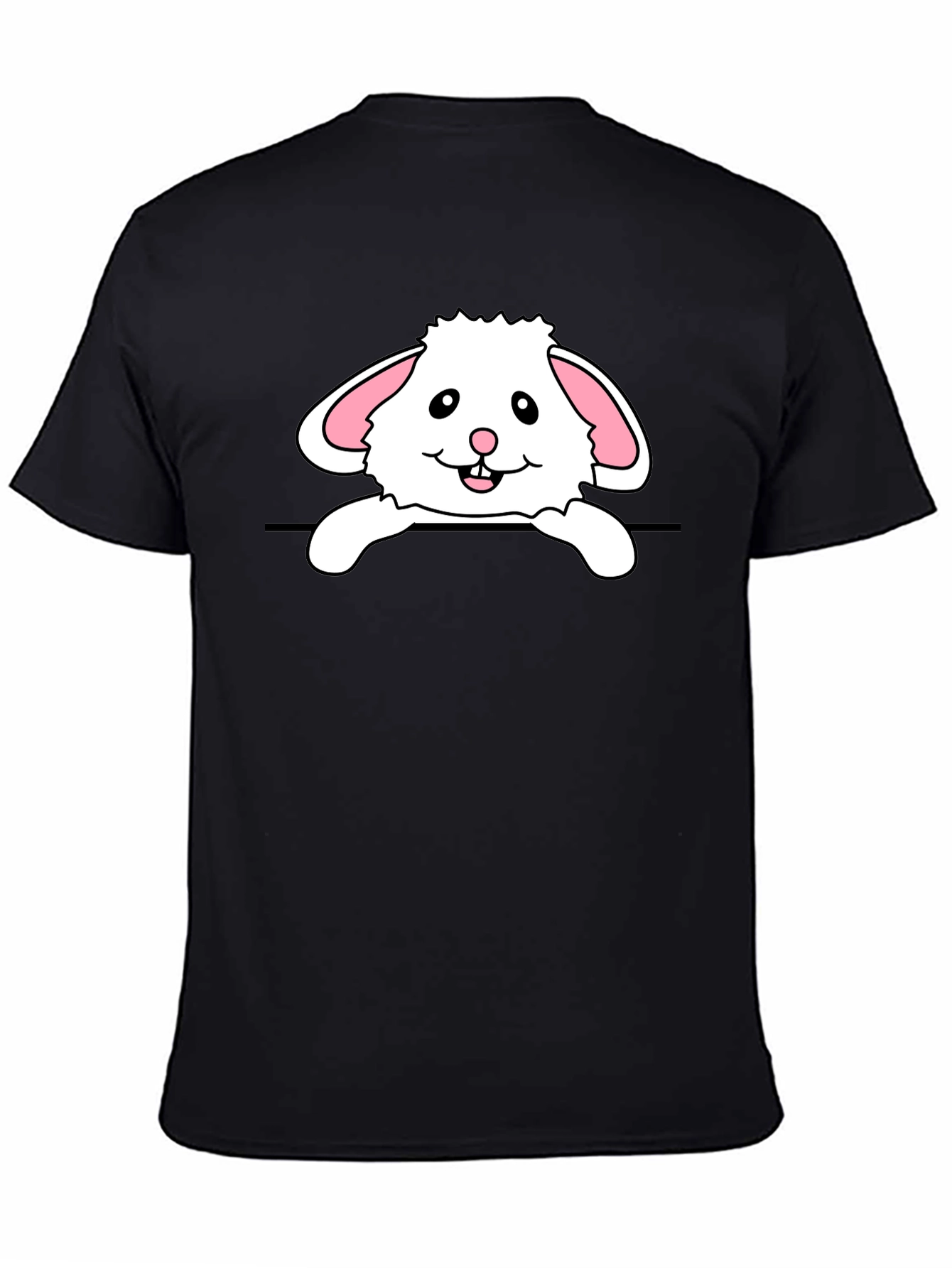 Black Cute Bunny Rabbit Graphic Black T-Shirt view 4