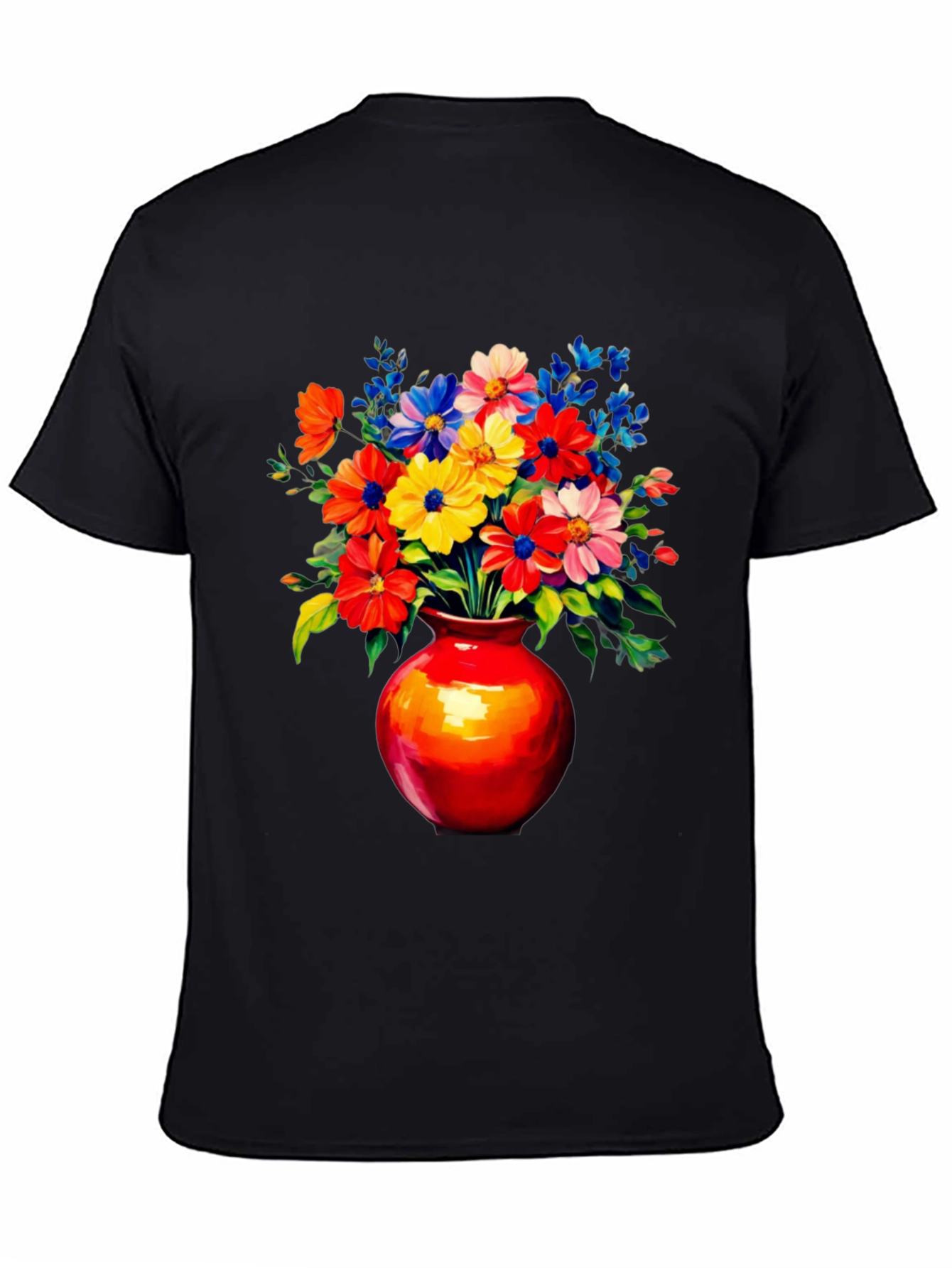 Black Floral Vase Graphic Tee - Vivid Black T-Shirt view 4
