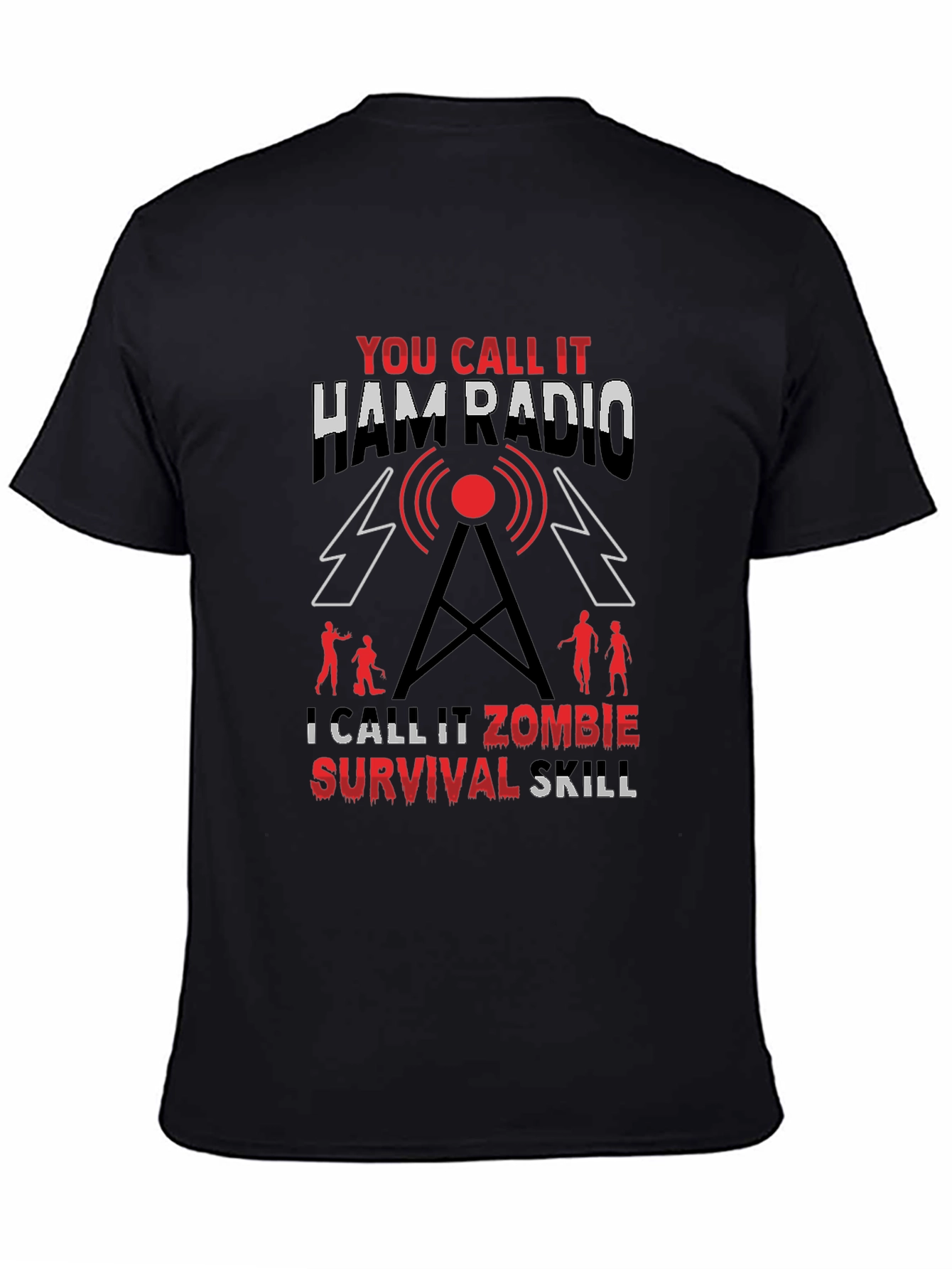 Black Ham Radio Zombie Survival Skill T-Shirt view 4