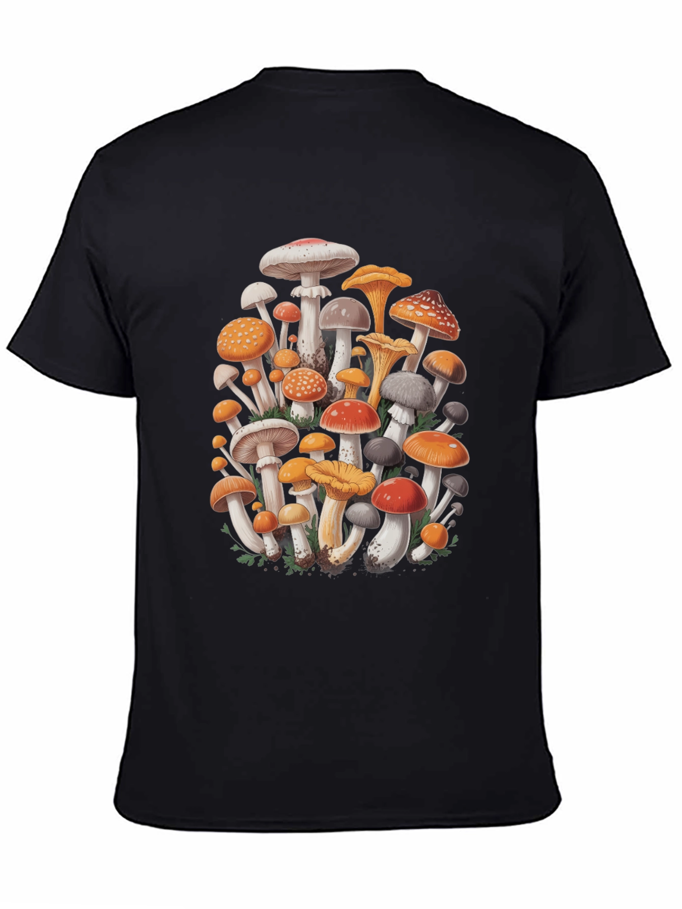 Black Mushroom Print Graphic Tee - Black Cotton Blend view 4