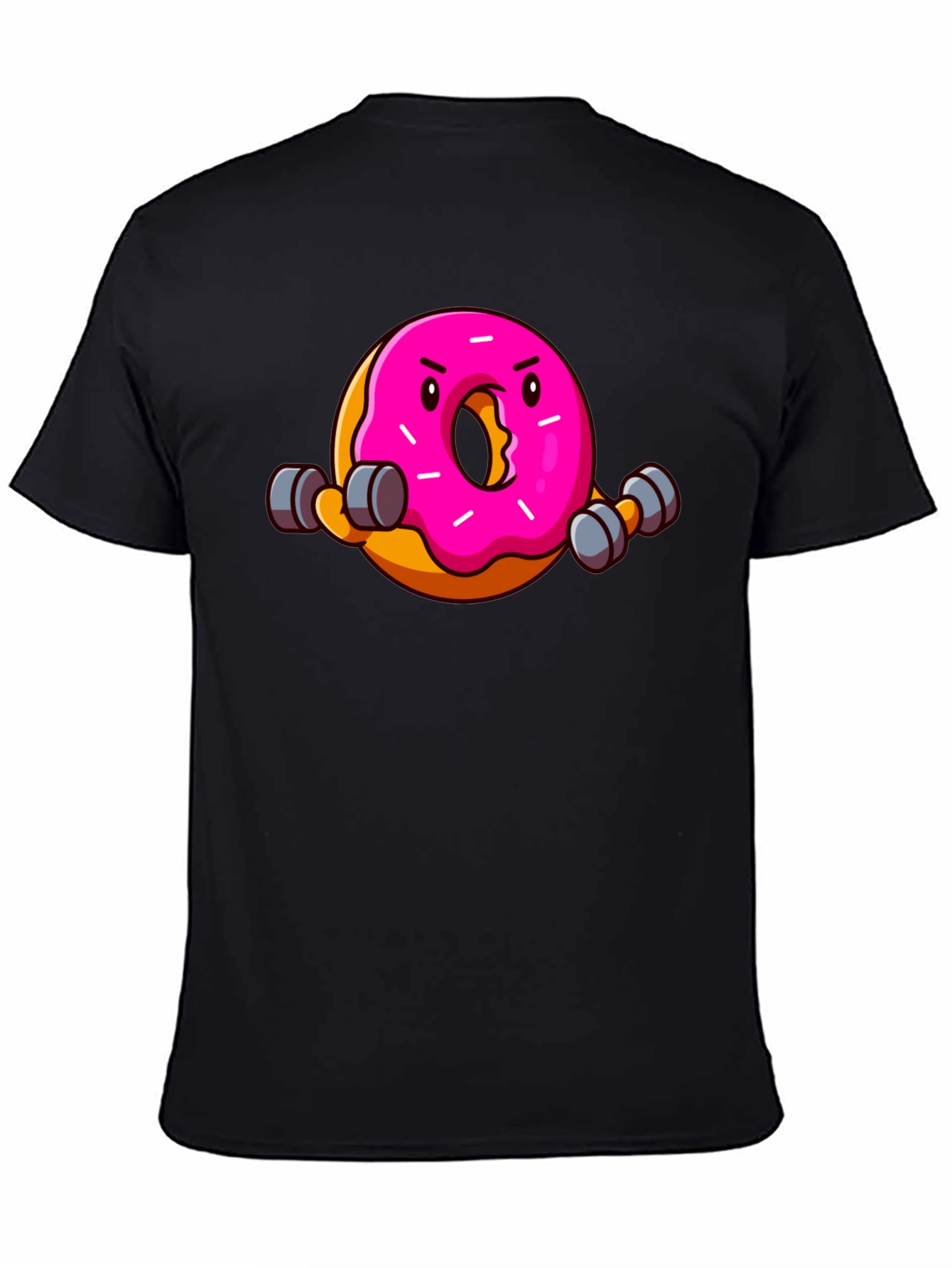 Black Donut Lifting Weights Funny T-Shirt view 4
