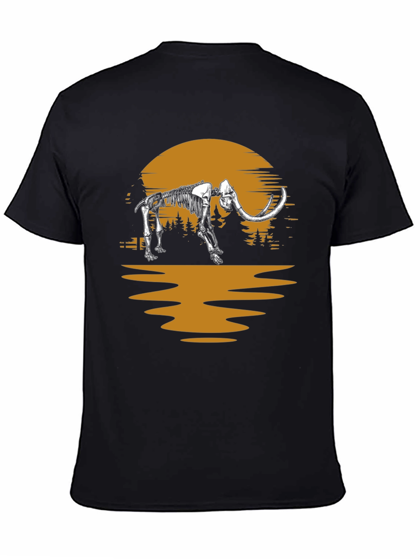 Black Mammoth Skeleton Sunset Graphic Tee - Unique Print view 4
