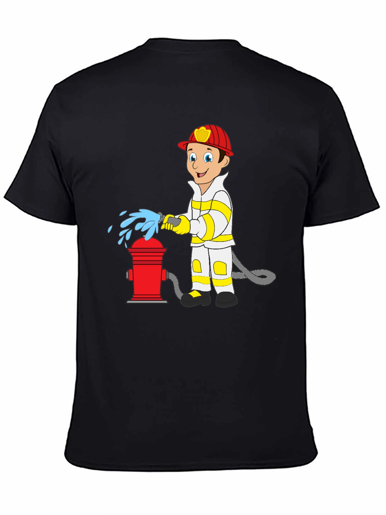 Black Cartoon Fireman T-Shirt - Fire Hydrant Fun! view 4