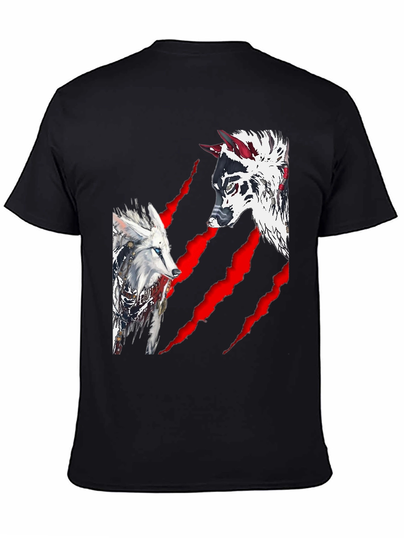 Black Wolf Graphic Print Crew Neck T-Shirt view 4