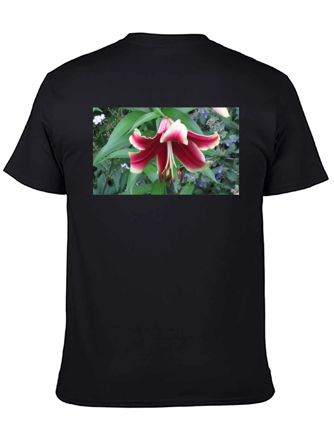 Black Floral Lily T-Shirt - Botanical Graphic Tee view 4