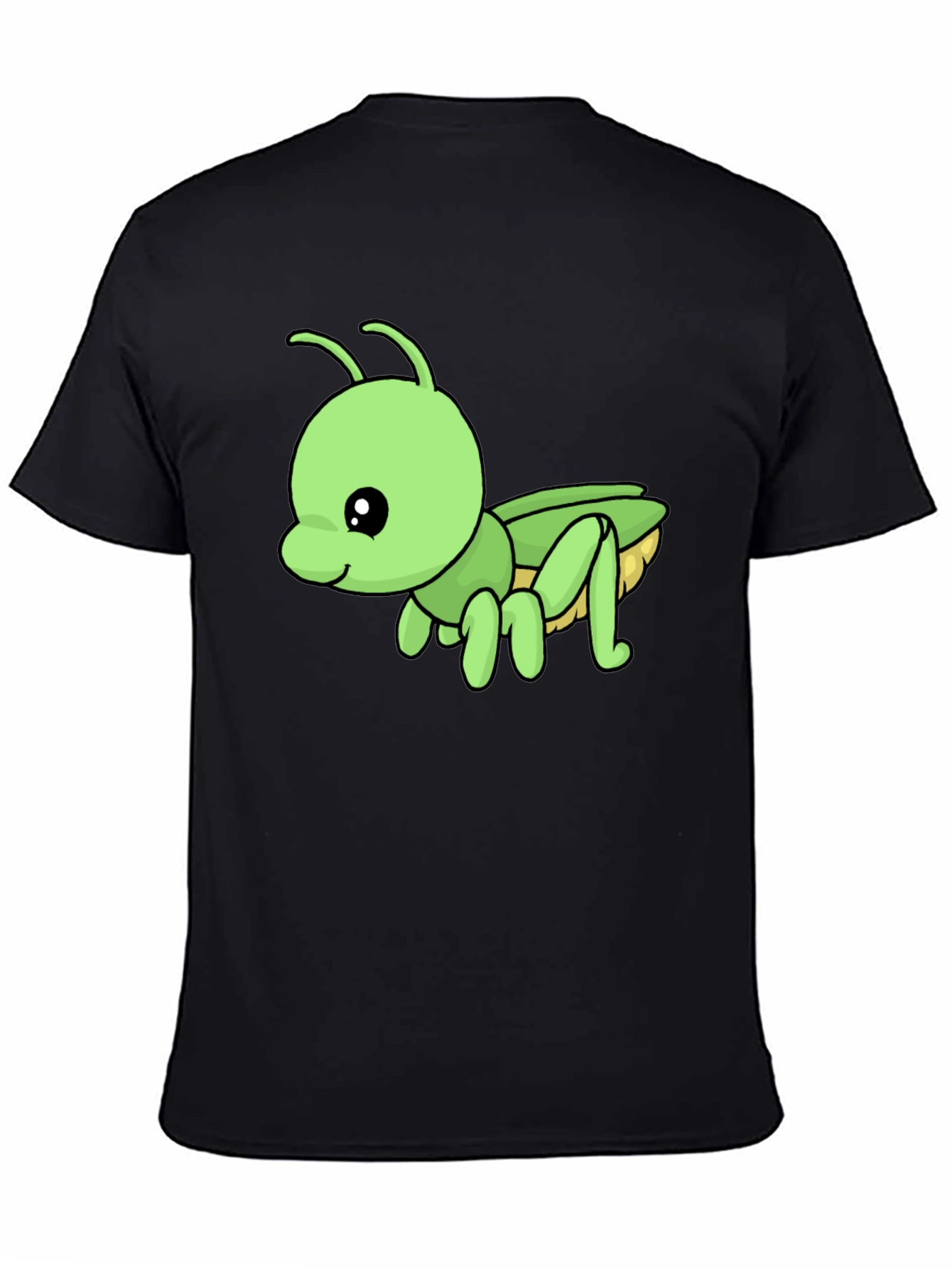 Black Cute Green Cartoon Insect Black T-Shirt view 4